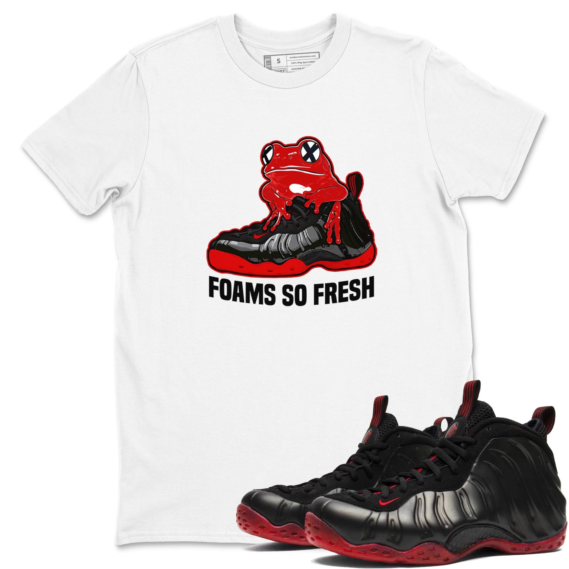 Foams So Fresh sneaker match t-shirt styled to complete your fit with the Air Foamposite Cough Drop sneakers, shown in White 1.