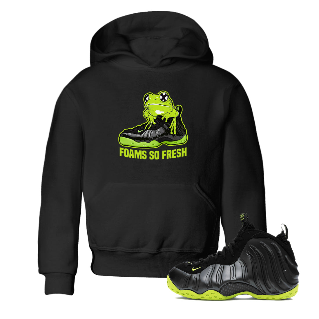 Foams One Black Volt best t shirts to wear with jordans Foams So Fresh sneaker match tees Air Foamposite One Black Volt match shoes to clothes SNRT Sneaker Tees Youth Baby Black 1 tee