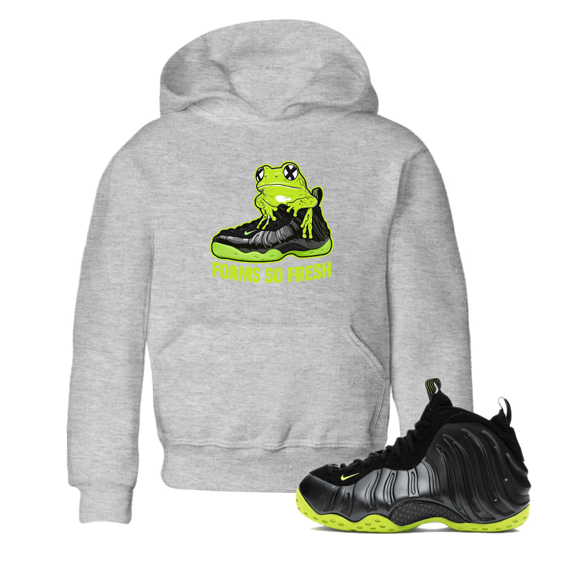 Foams One Black Volt best t shirts to wear with jordans Foams So Fresh sneaker match tees Air Foamposite One Black Volt match shoes to clothes SNRT Sneaker Tees Youth Baby Heather Grey 1 tee