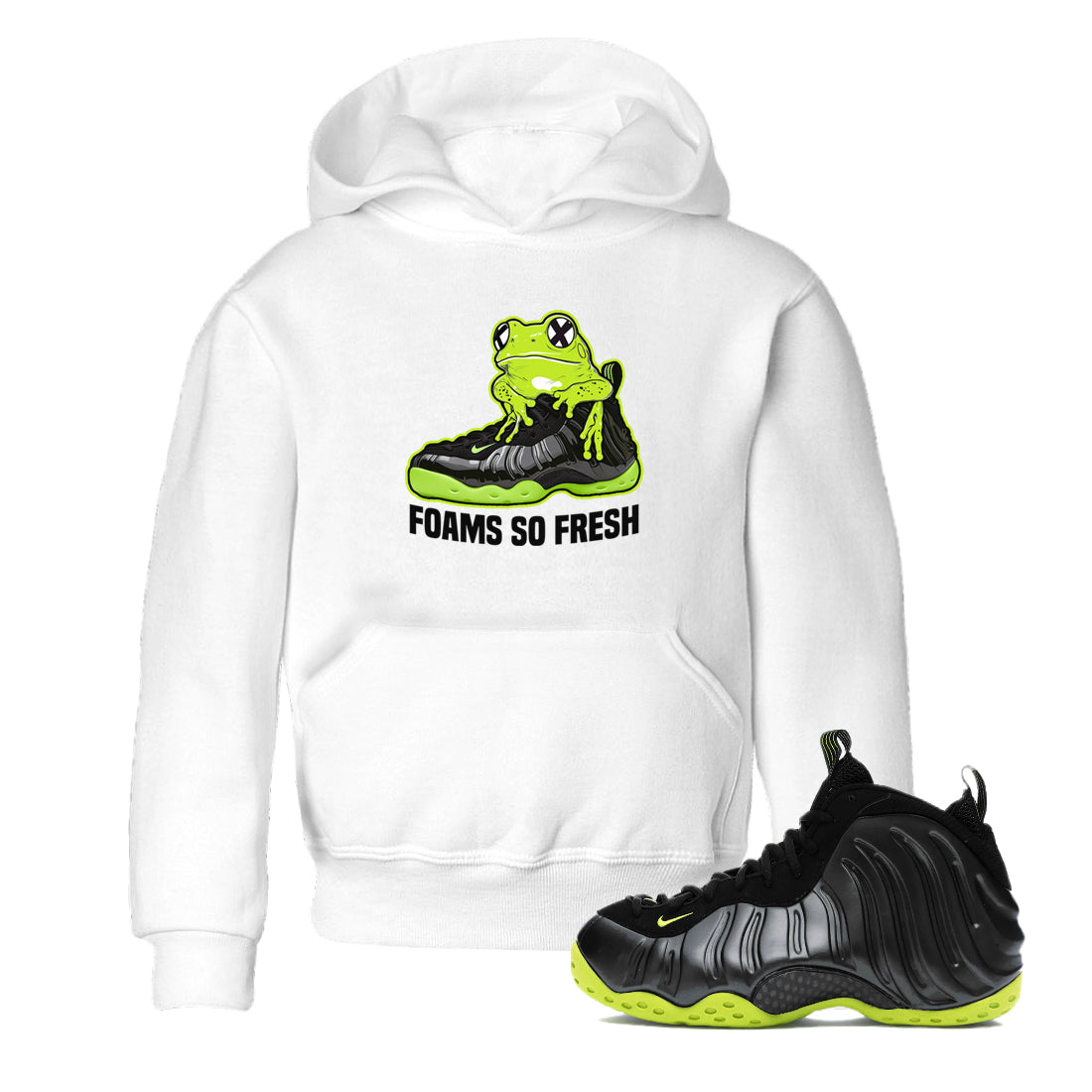 Foams One Black Volt best t shirts to wear with jordans Foams So Fresh sneaker match tees Air Foamposite One Black Volt match shoes to clothes SNRT Sneaker Tees Youth Baby White 1 tee