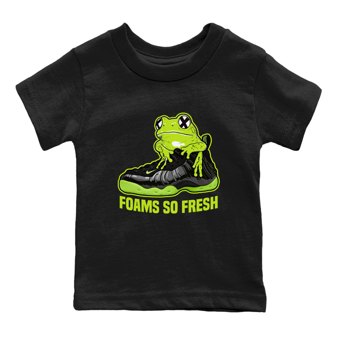 Foams One Black Volt best t shirts to wear with jordans Foams So Fresh sneaker match tees Air Foamposite One Black Volt match shoes to clothes SNRT Sneaker Tees Youth Baby Black 2 tee