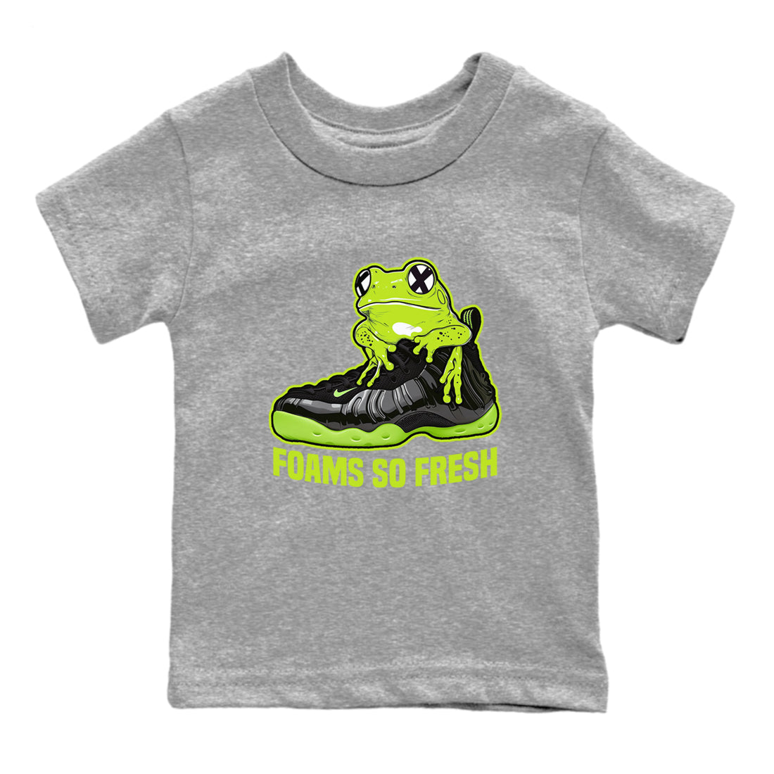 Foams One Black Volt best t shirts to wear with jordans Foams So Fresh sneaker match tees Air Foamposite One Black Volt match shoes to clothes SNRT Sneaker Tees Youth Baby Heather Grey 2 tee