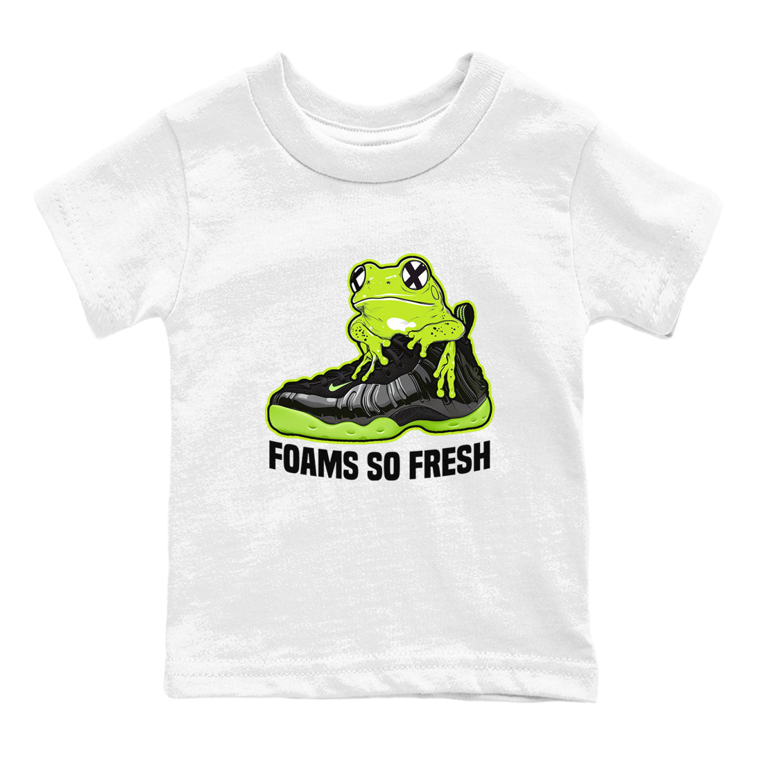 Foams One Black Volt best t shirts to wear with jordans Foams So Fresh sneaker match tees Air Foamposite One Black Volt match shoes to clothes SNRT Sneaker Tees Youth Baby White 2 tee