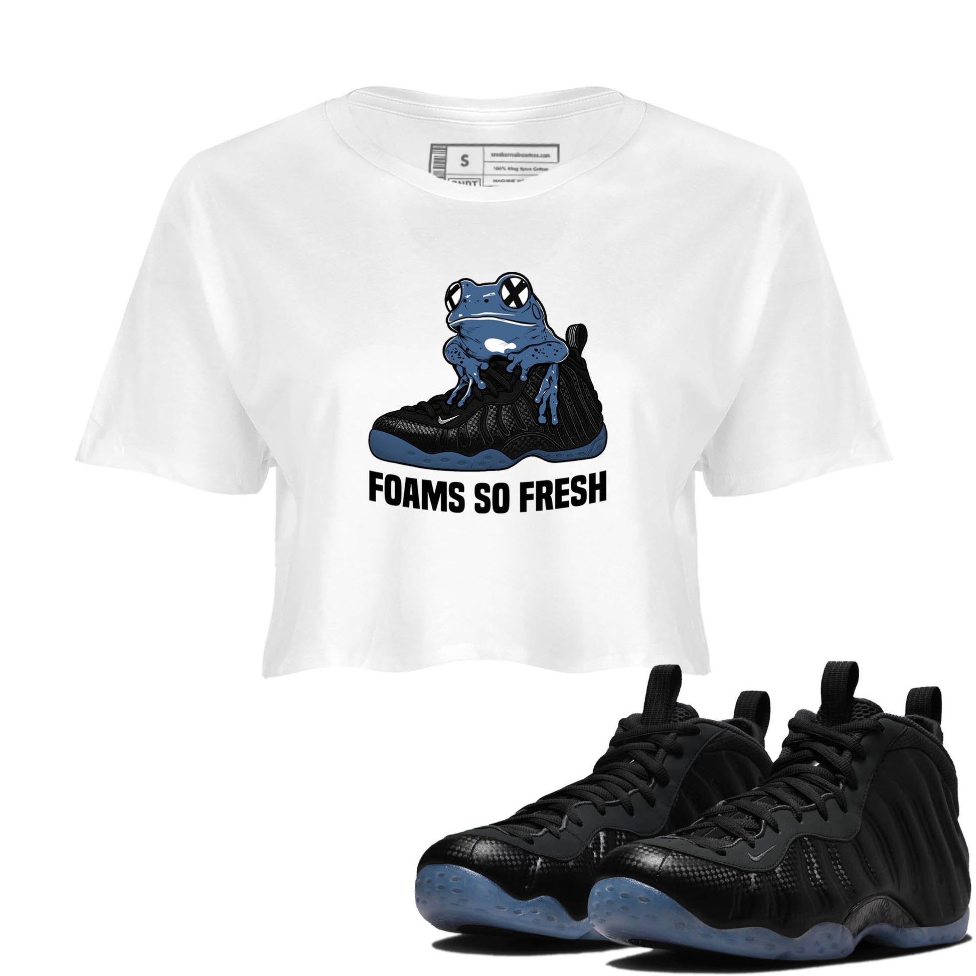 Sneaker Threads – Sneaker Tees To Match Air Foamposite One Carbon Fiber – Foams So Fresh Crop Tee White 1. Perfect for Jordan releases 2025 colorways.