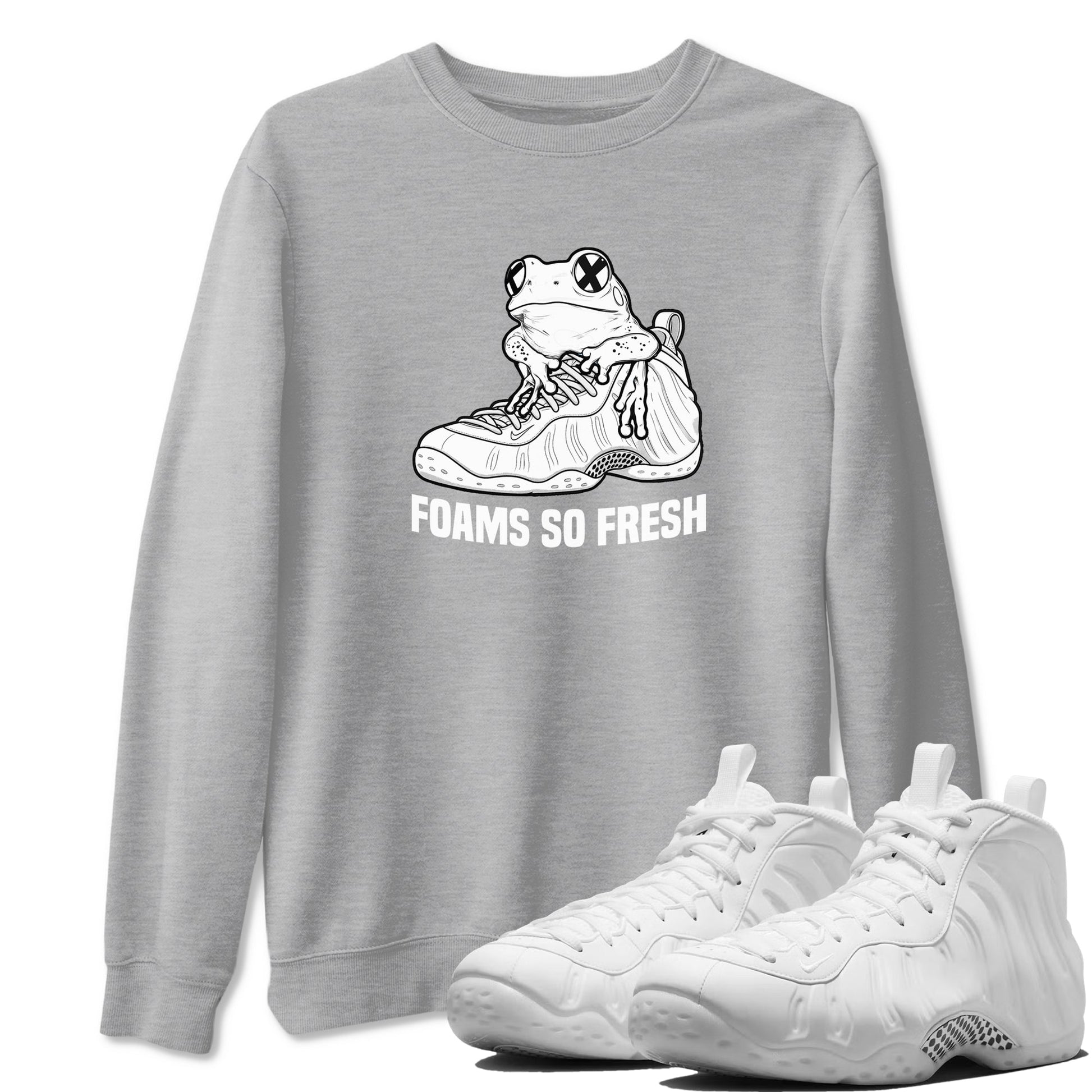 Foams So Fresh sneaker match t-shirt styled to complete your fit with the Air Foamposite One Triple White sneakers, shown in Heather Grey 1.