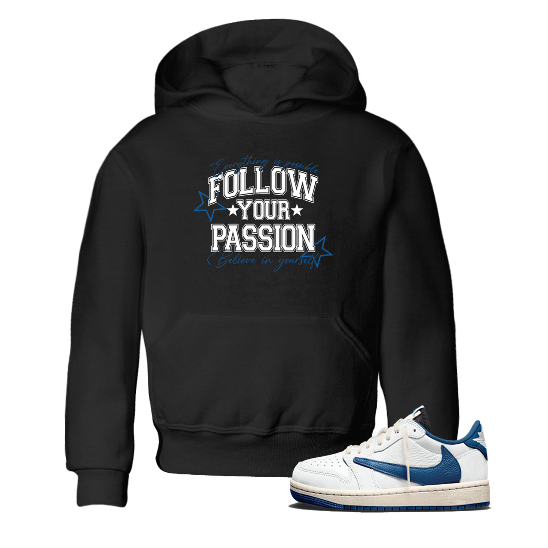 Sneaker match tees – Sneaker Tees To Match Air Jordan 1 Travis Scott Fragment Sneakers – Follow Your Passion Kids Graphic T-Shirt Black 1