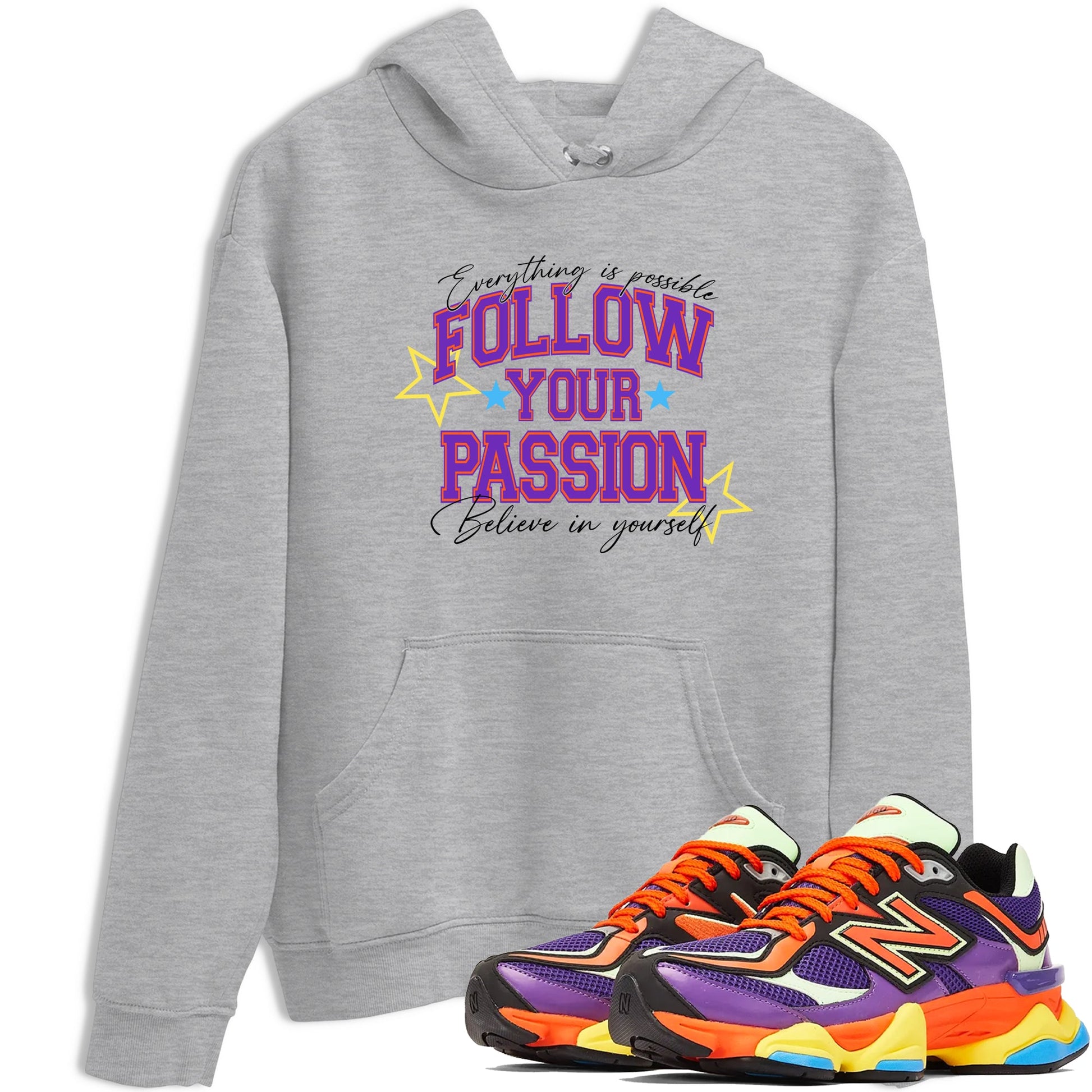 Sneaker Threads – Sneaker Tees To Match New Balance 9060 Prism Purple – Follow Your Passion Graphic Tee Heather Grey 1. Perfect for Jordan releases 2025 colorways.