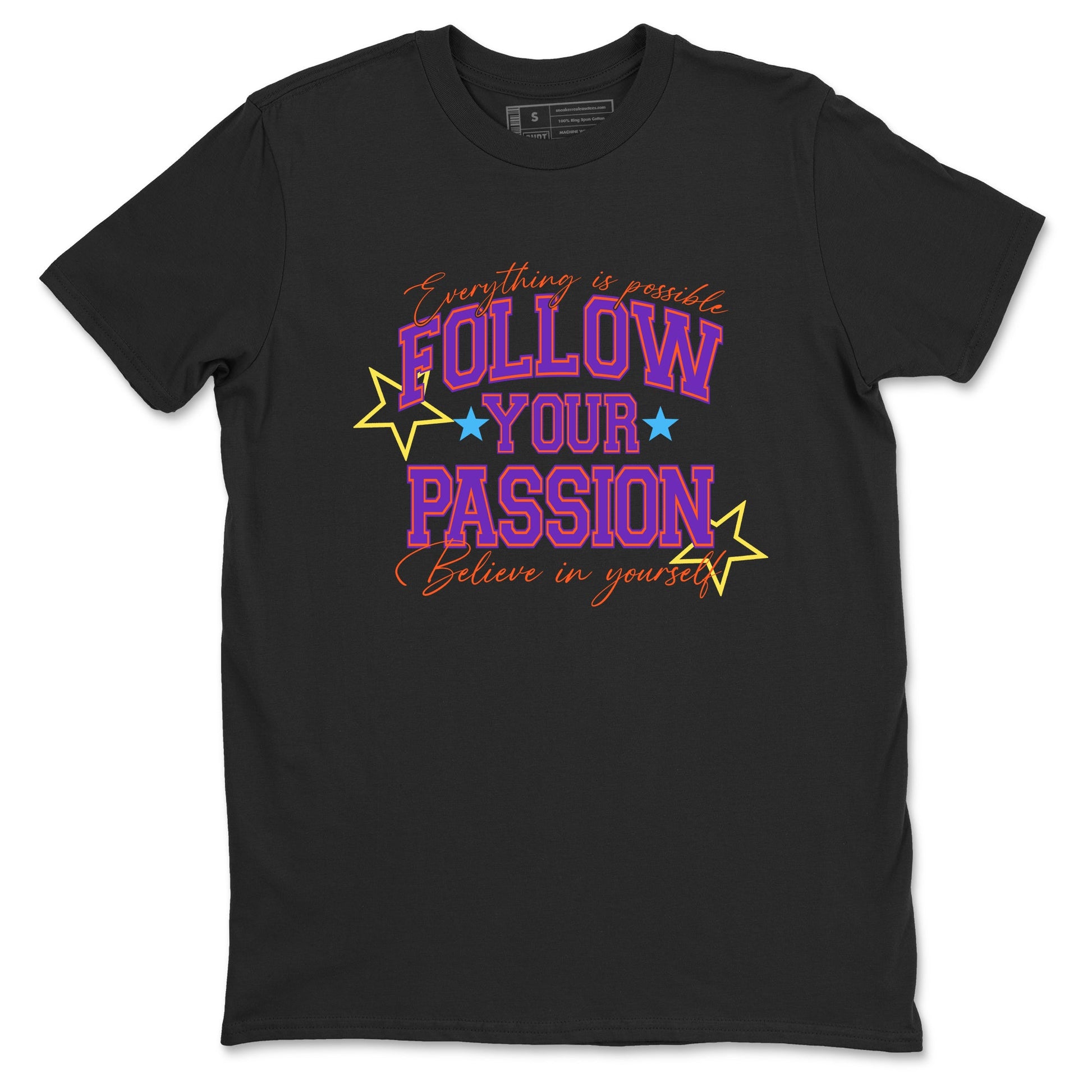 Sneaker Threads – Sneaker Tees To Match New Balance 9060 Prism Purple – Follow Your Passion Graphic Tee Black 2. Perfect for Jordan releases 2025 colorways.