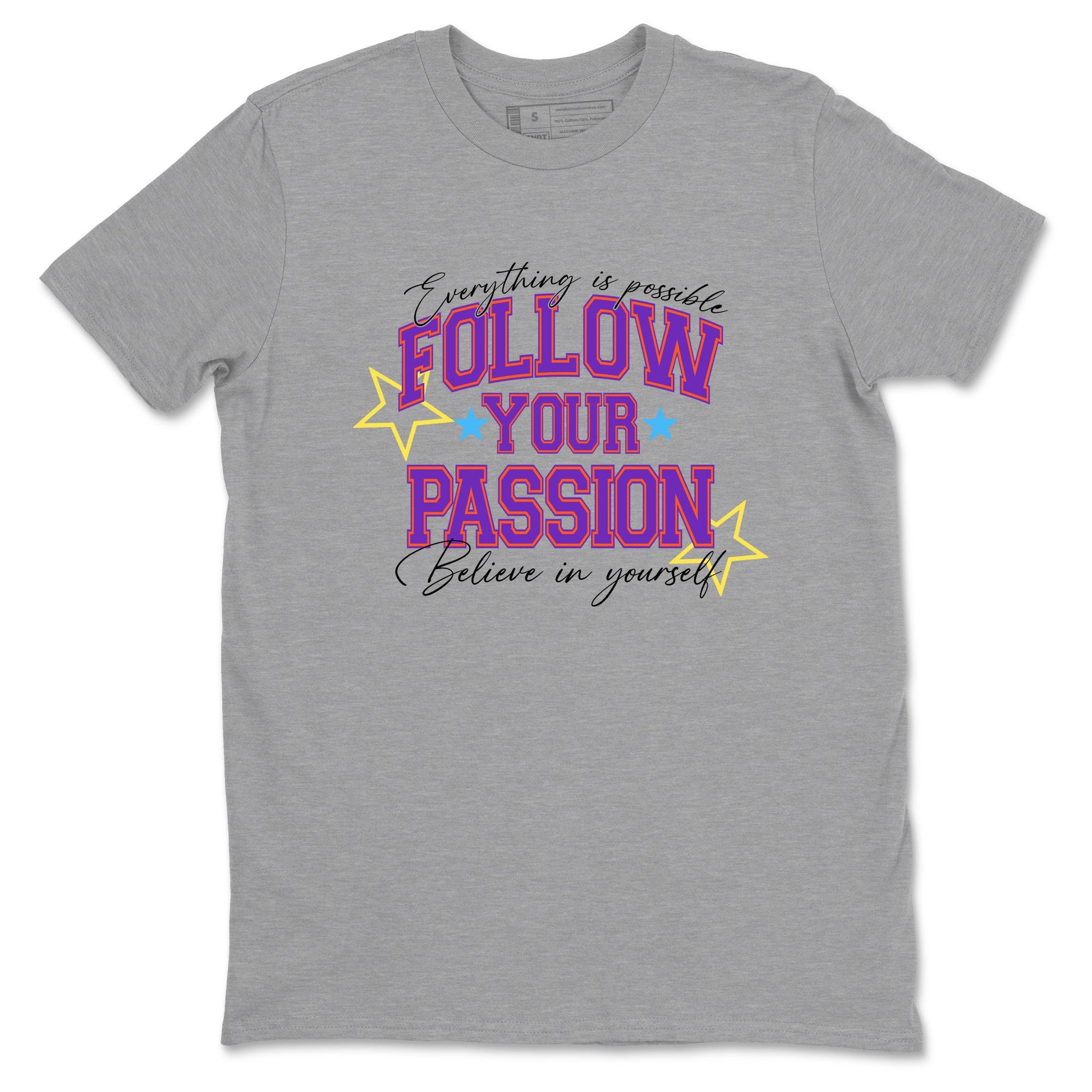 Sneaker Threads – Sneaker Tees To Match New Balance 9060 Prism Purple – Follow Your Passion Graphic Tee Heather Grey 2. Perfect for Jordan releases 2025 colorways.