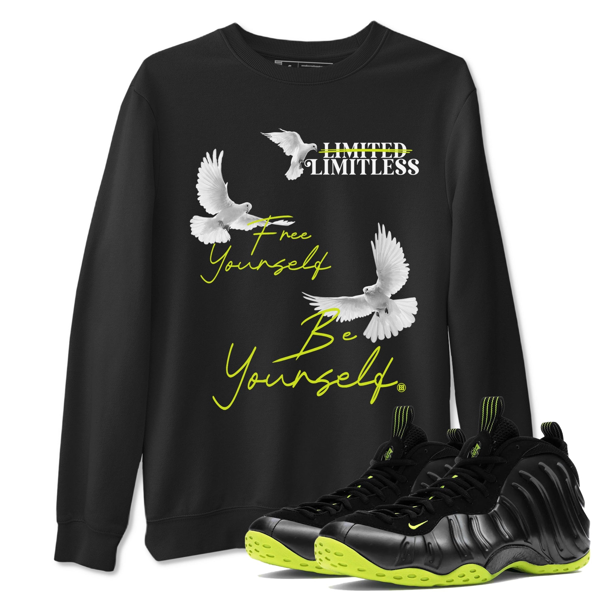 Foams One Black Volt shirts to match jordans Free Yourself Be Yourself sneaker match tees Air Foamposite One Black Volt match shoes to clothes SNRT Sneaker Tees unisex cotton Black 1 shirts