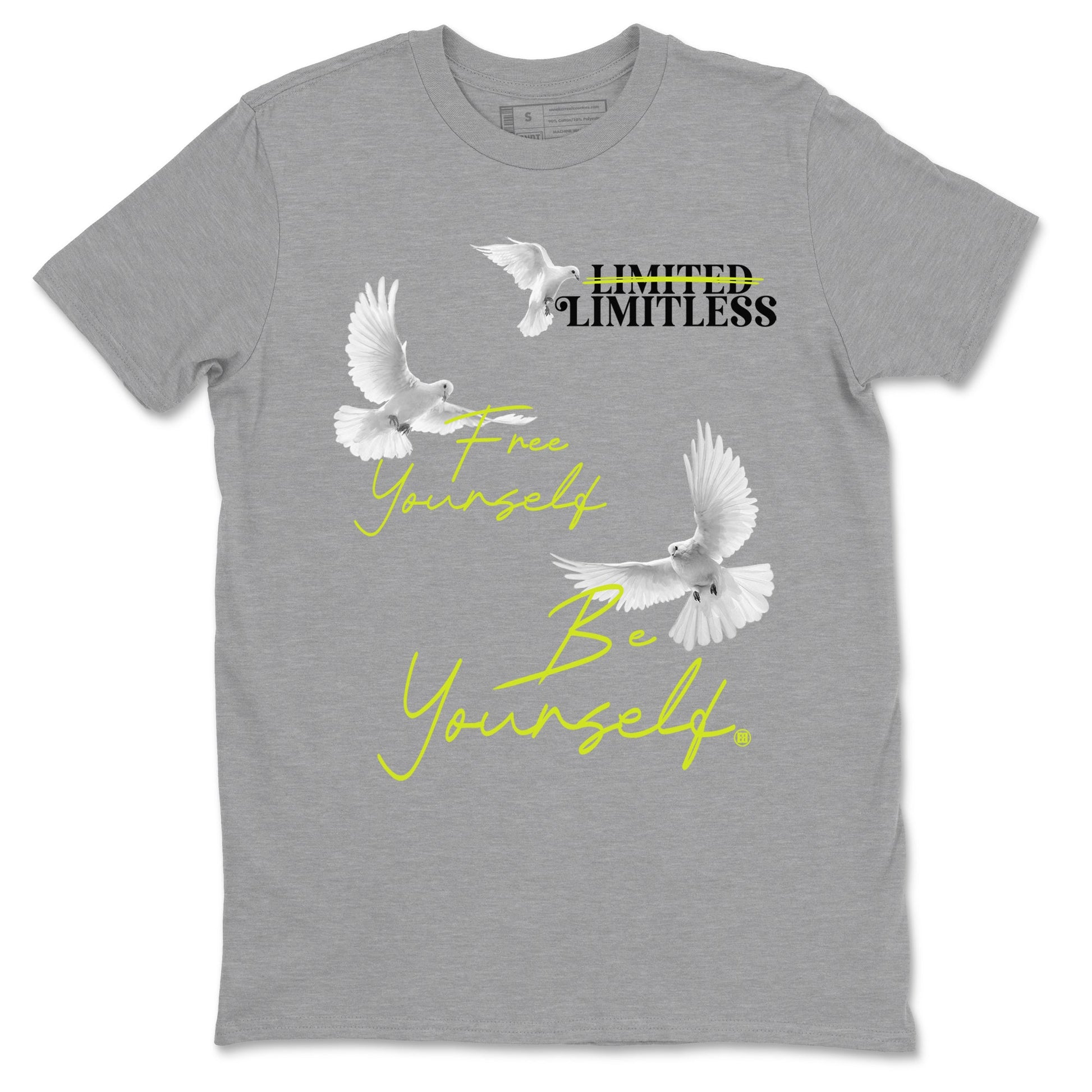 Foams One Black Volt shirts to match jordans Free Yourself Be Yourself sneaker match tees Air Foamposite One Black Volt match shoes to clothes SNRT Sneaker Tees unisex cotton Heather Grey 2 shirts
