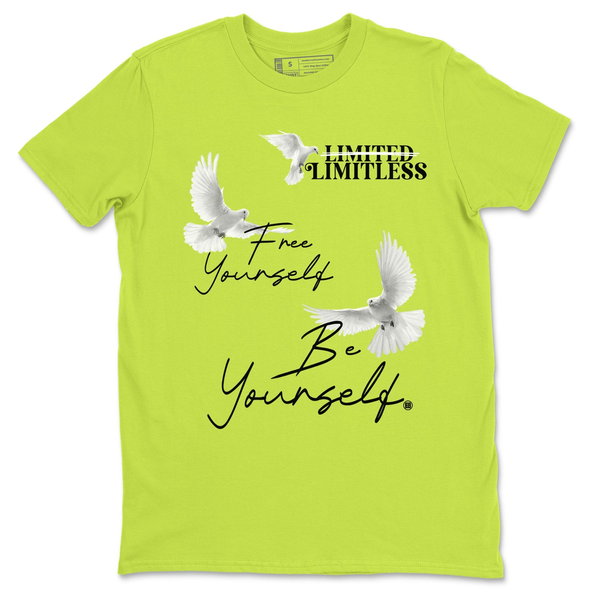 Foams One Black Volt shirts to match jordans Free Yourself Be Yourself sneaker match tees Air Foamposite One Black Volt match shoes to clothes SNRT Sneaker Tees unisex cotton Safety Green 2 shirts