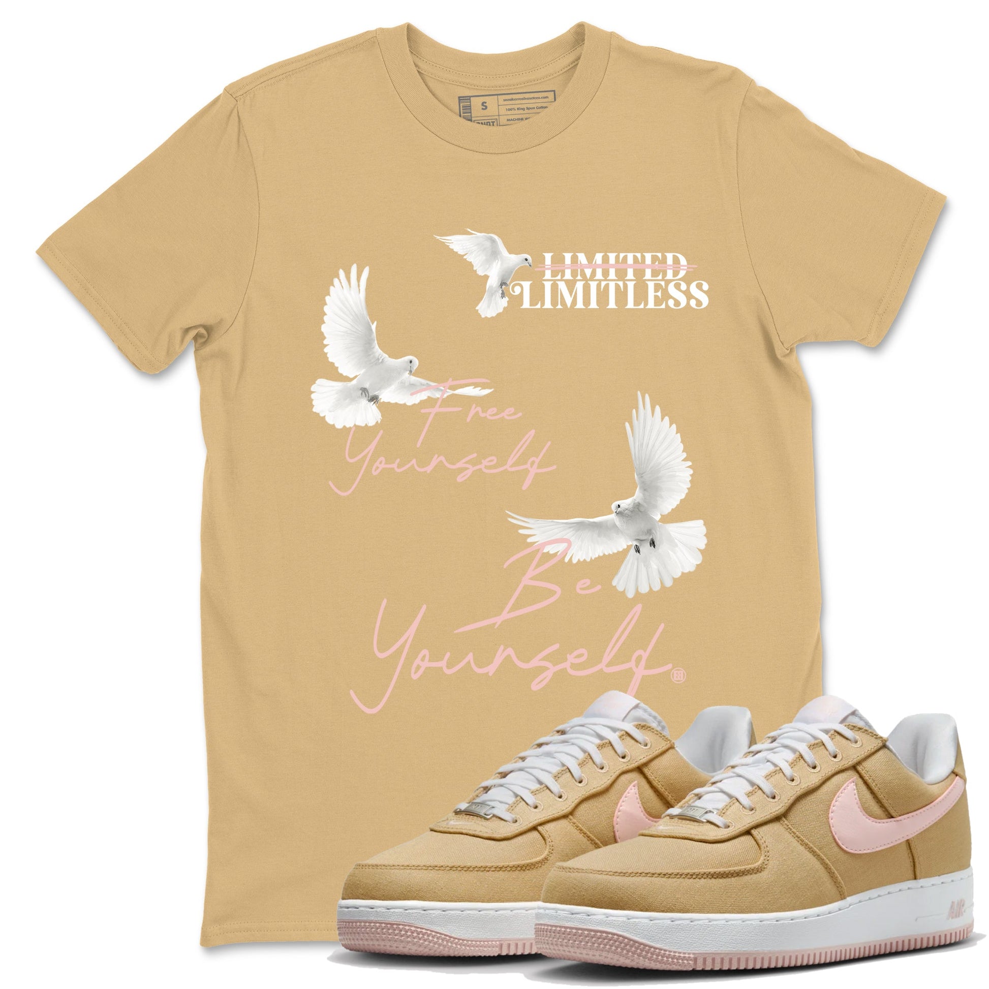 Air Force 1 Low Linen shirts to match jordans Free Yourself Be Yourself sneaker match tees Air Force 1 Linen Graphic Shirts To Match AF1 SNRT Sneaker Tees unisex cotton Old Gold 1 shirts