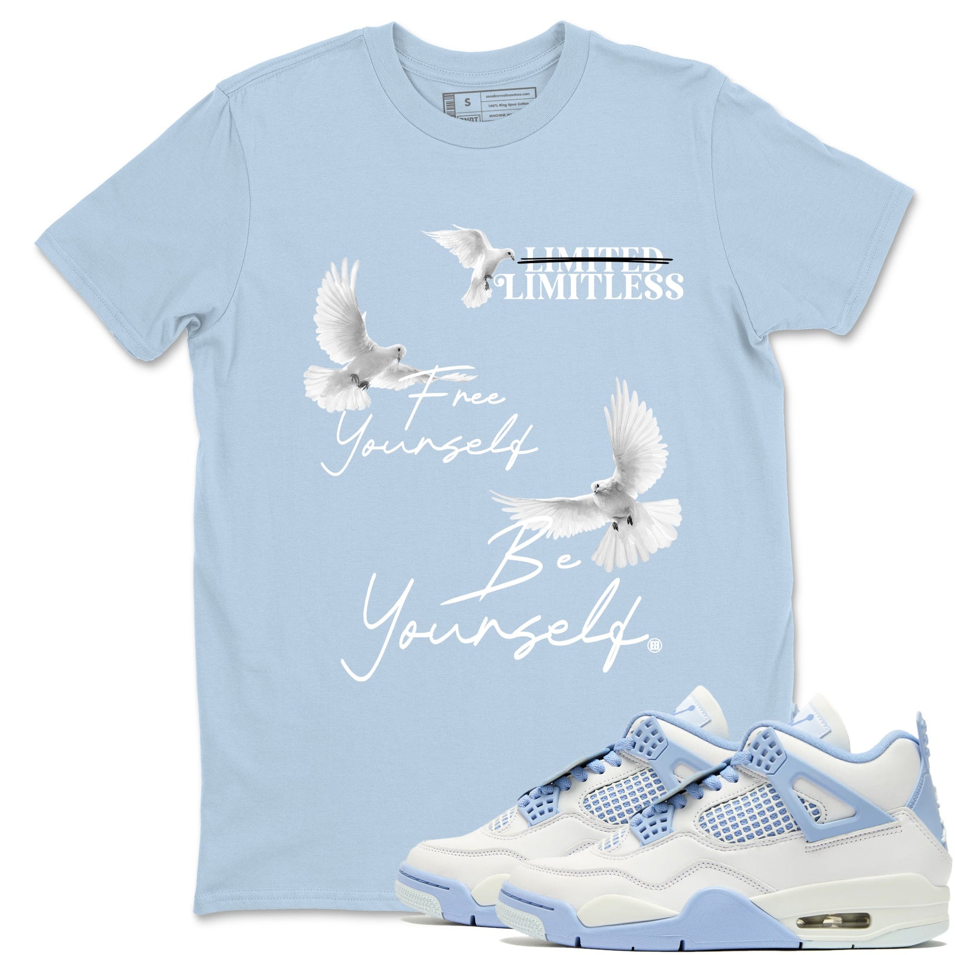 4s Forget Me Not shirts to match jordans Free Yourself Be Yourself graphic tees Air Jordan 4 Forget Me Not match shoes to clothes SNRT Sneaker Tees unisex cotton Light Blue 1 shirts