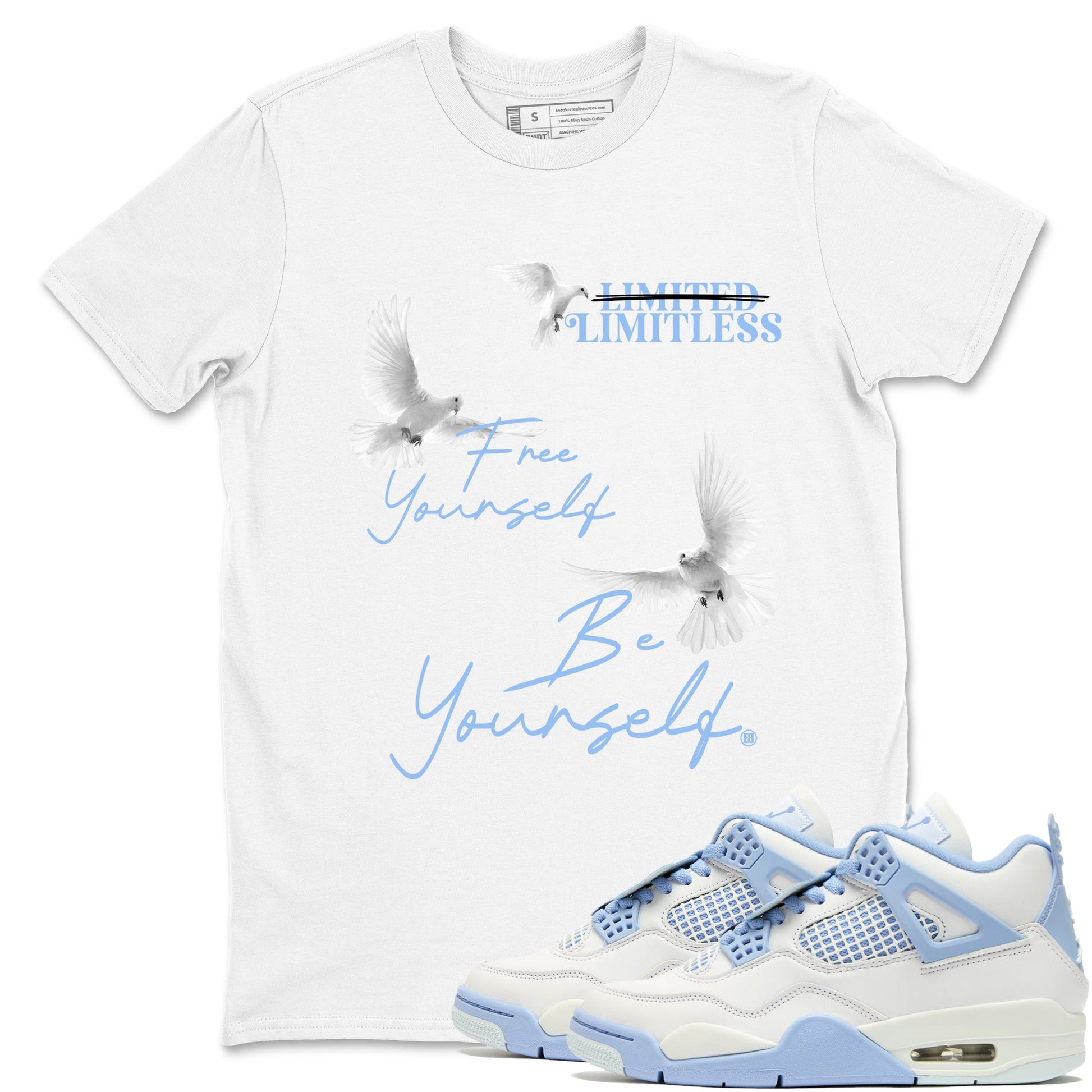 4s Forget Me Not shirts to match jordans Free Yourself Be Yourself graphic tees Air Jordan 4 Forget Me Not match shoes to clothes SNRT Sneaker Tees unisex cotton White 1 shirts