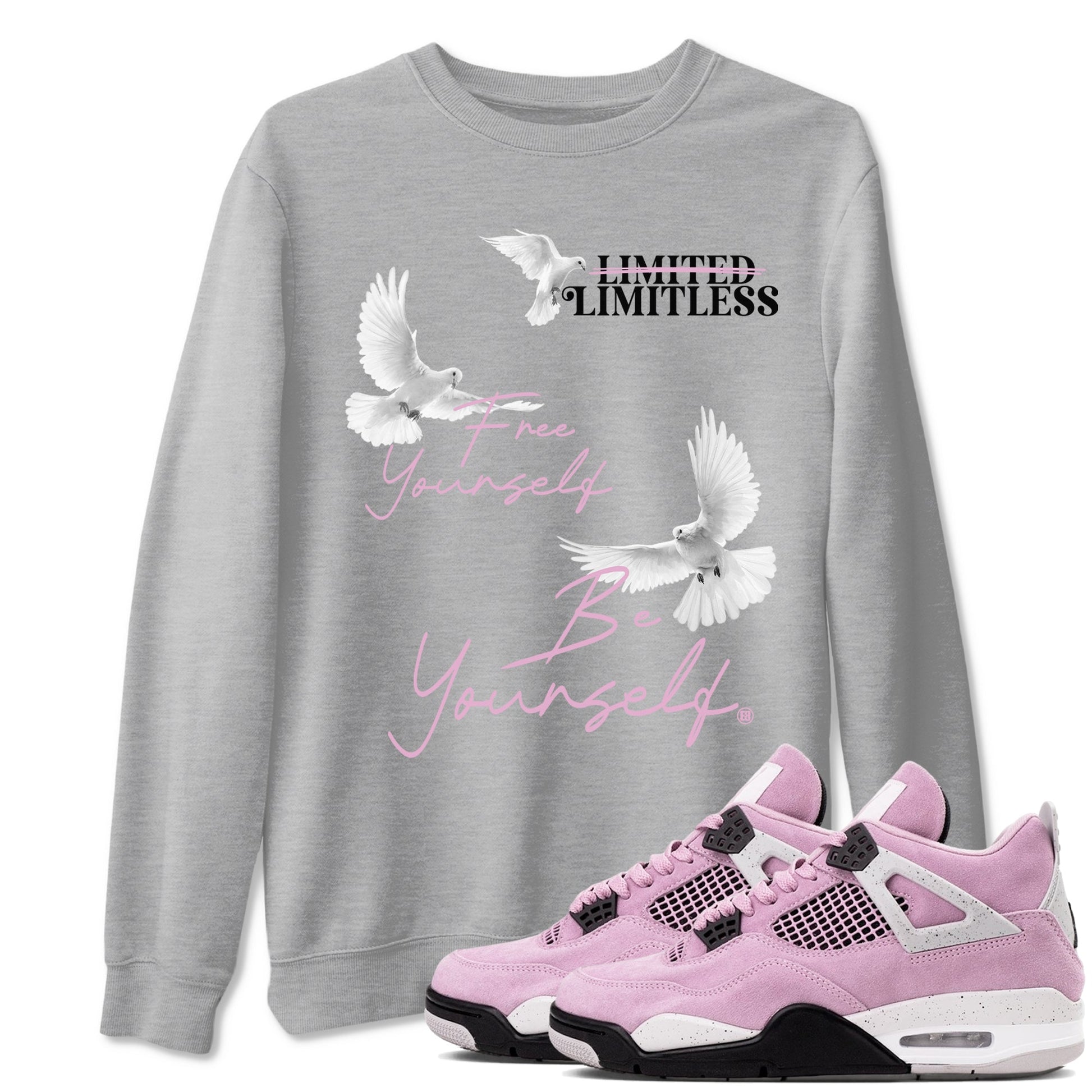 4s Orchid shirts to match jordans Free Yourself Be Yourself sneaker match tees Air Jordan 4 Orchid match shoes to clothes SNRT Sneaker Tees unisex cotton Heather Grey 1 shirts