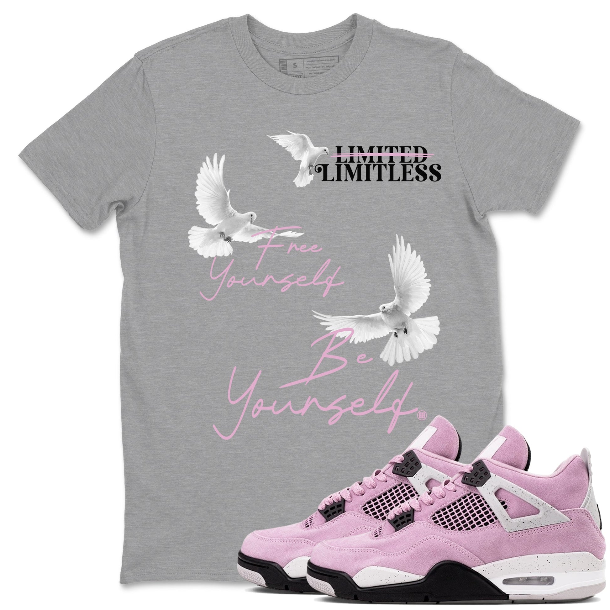 4s Orchid shirts to match jordans Free Yourself Be Yourself sneaker match tees Air Jordan 4 Orchid match shoes to clothes SNRT Sneaker Tees unisex cotton Heather Grey 1 shirts