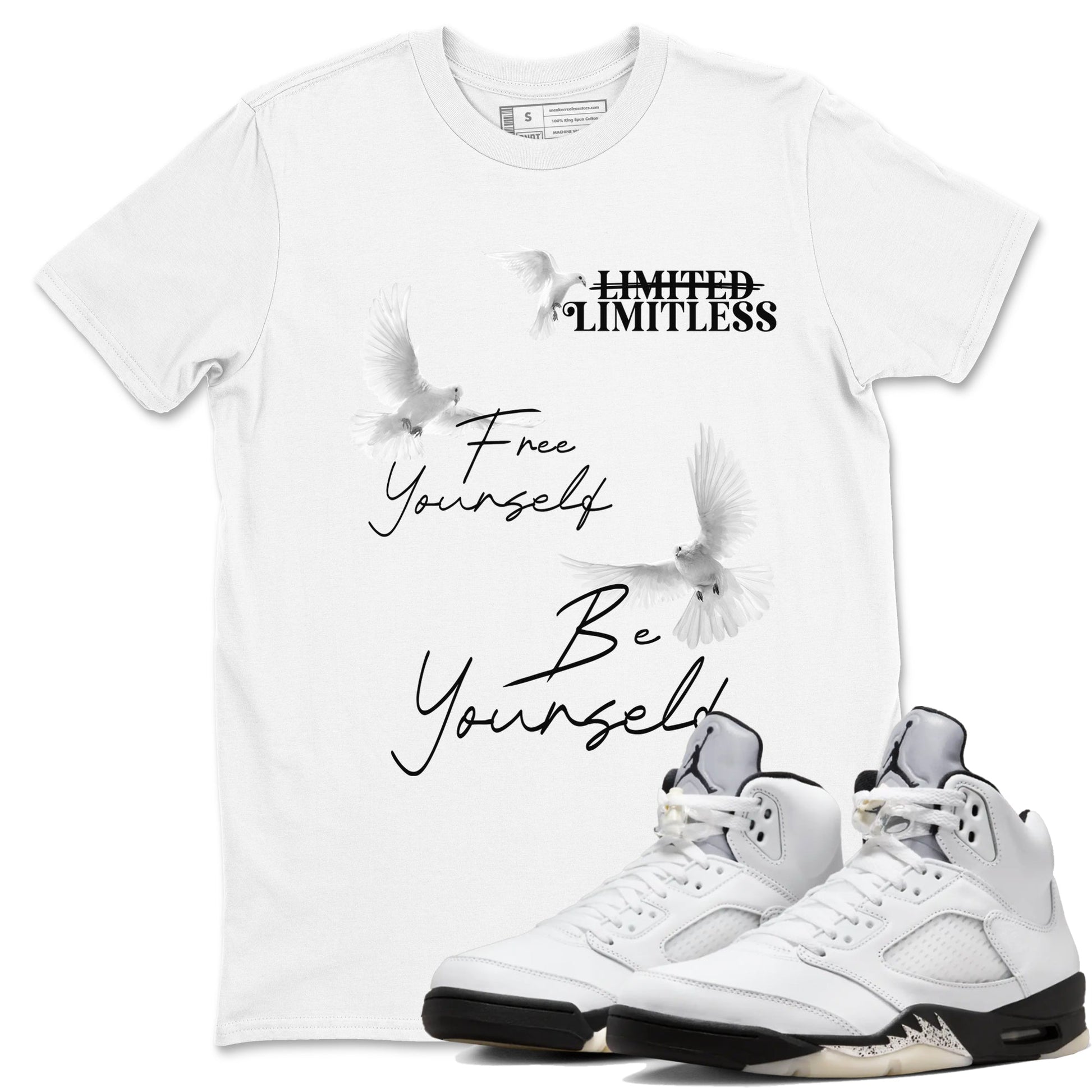 5s White Black shirts to match jordans Free Yourself Be Yourself sneaker match tees Air Jordan 5 White Black match shoes to clothes SNRT Sneaker Tees unisex cotton White 1 shirts