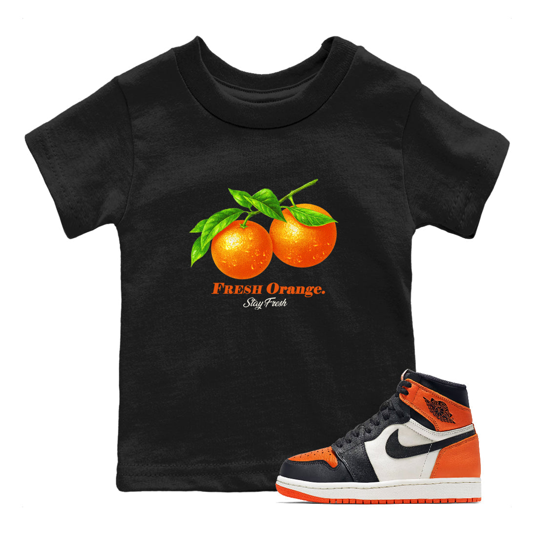 Sneaker match tees – Sneaker Tees To Match Air Jordan 1 Shattered Backboard Shoes – Fresh Orange Kids T-Shirt Black 1