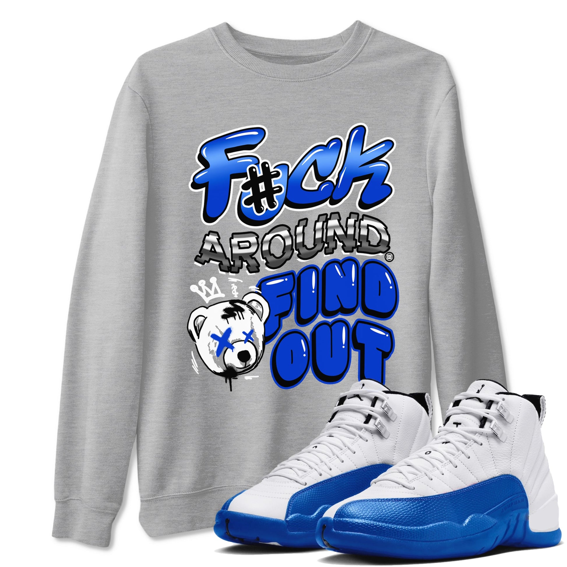 AJ12 Blueberry Blue shirts to match jordans Fuck Around And Find Out sneaker match tees Air Jordan 12 Blueberry SNRT Sneaker Release Tees unisex cotton Heather Grey 1 crew neck shirts