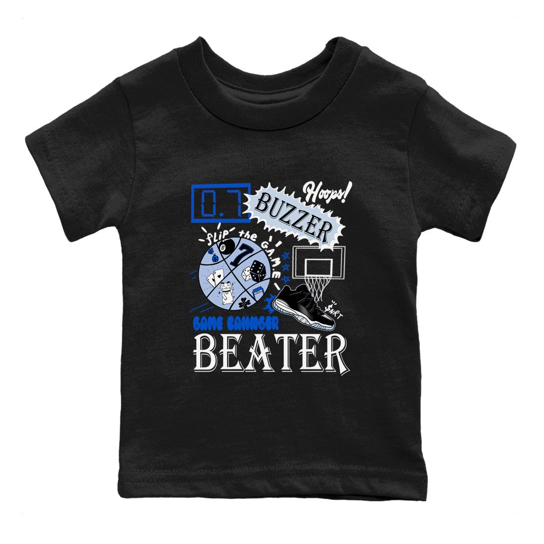 AJ11 Black and Varsity Royal shirt to match jordans Game Changer sneaker tees Air Jordan 11 Black and Varsity Royal SNRT sneaker release tees baby toddler Black 2 cotton Shirt
