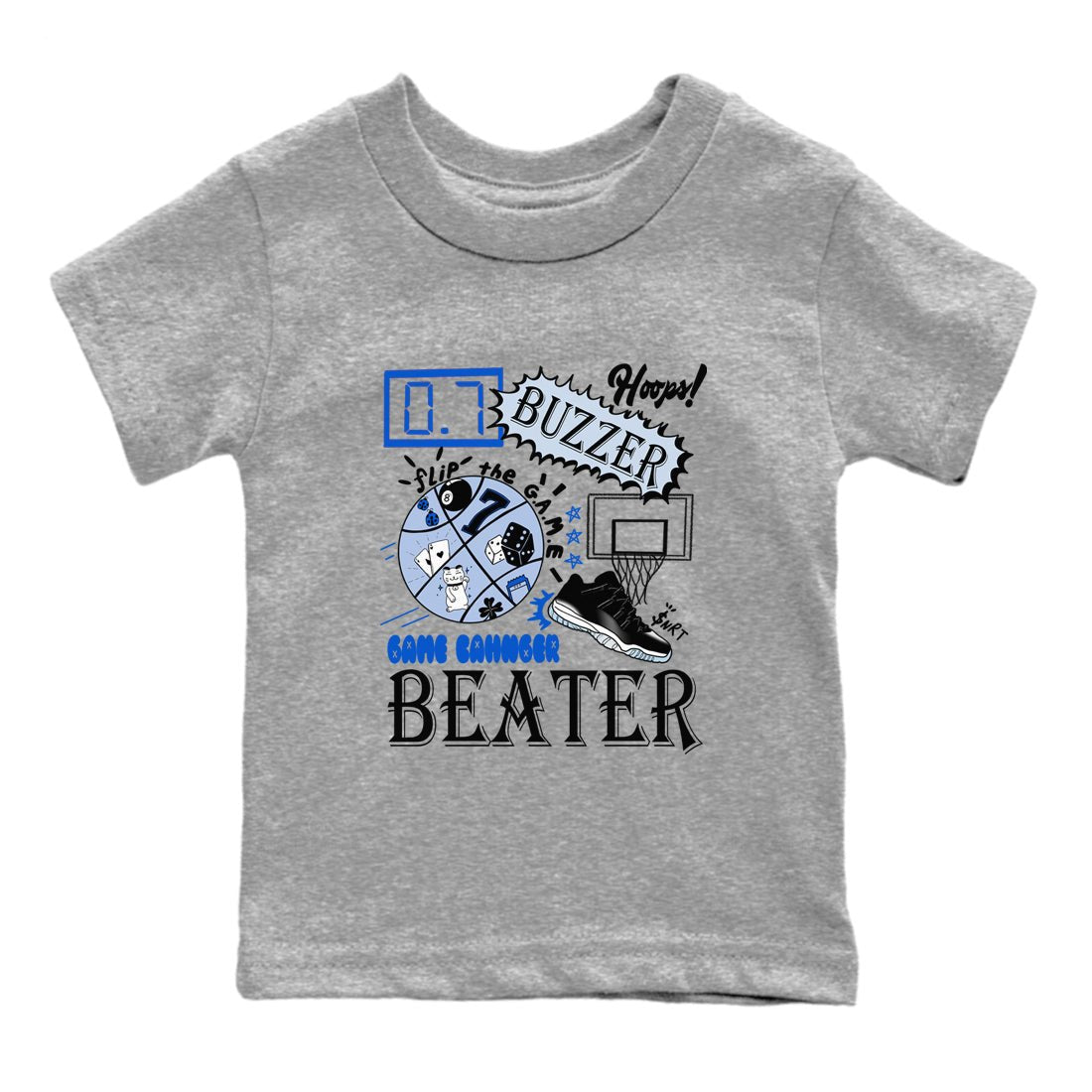 AJ11 Black and Varsity Royal shirt to match jordans Game Changer sneaker tees Air Jordan 11 Black and Varsity Royal SNRT sneaker release tees baby toddler Heather Grey 2 cotton Shirt