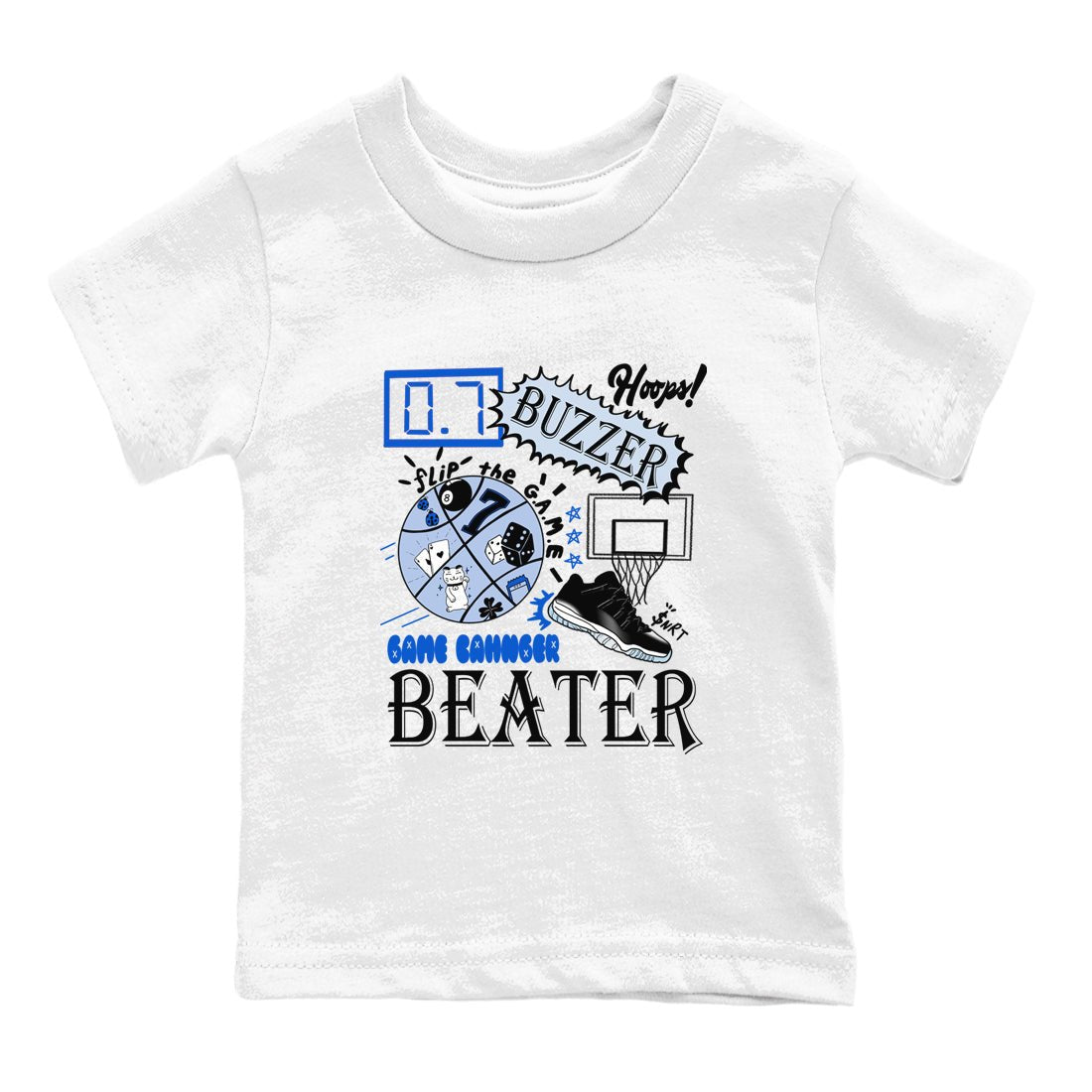 AJ11 Black and Varsity Royal shirt to match jordans Game Changer sneaker tees Air Jordan 11 Black and Varsity Royal SNRT sneaker release tees baby toddler White 2 cotton Shirt