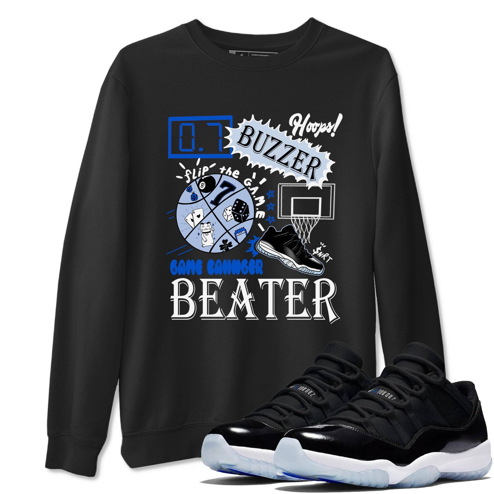 AJ11 Black and Varsity Royal shirt to match jordans Game Changer sneaker tees Air Jordan 11 Black and Varsity Royal SNRT Sneaker Release Tees unisex cotton Black 1 crew neck shirt