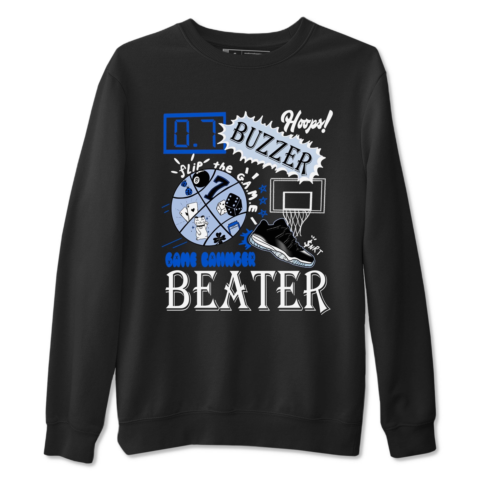 AJ11 Black and Varsity Royal shirt to match jordans Game Changer sneaker tees Air Jordan 11 Black and Varsity Royal SNRT Sneaker Release Tees unisex cotton Black 2 crew neck shirt