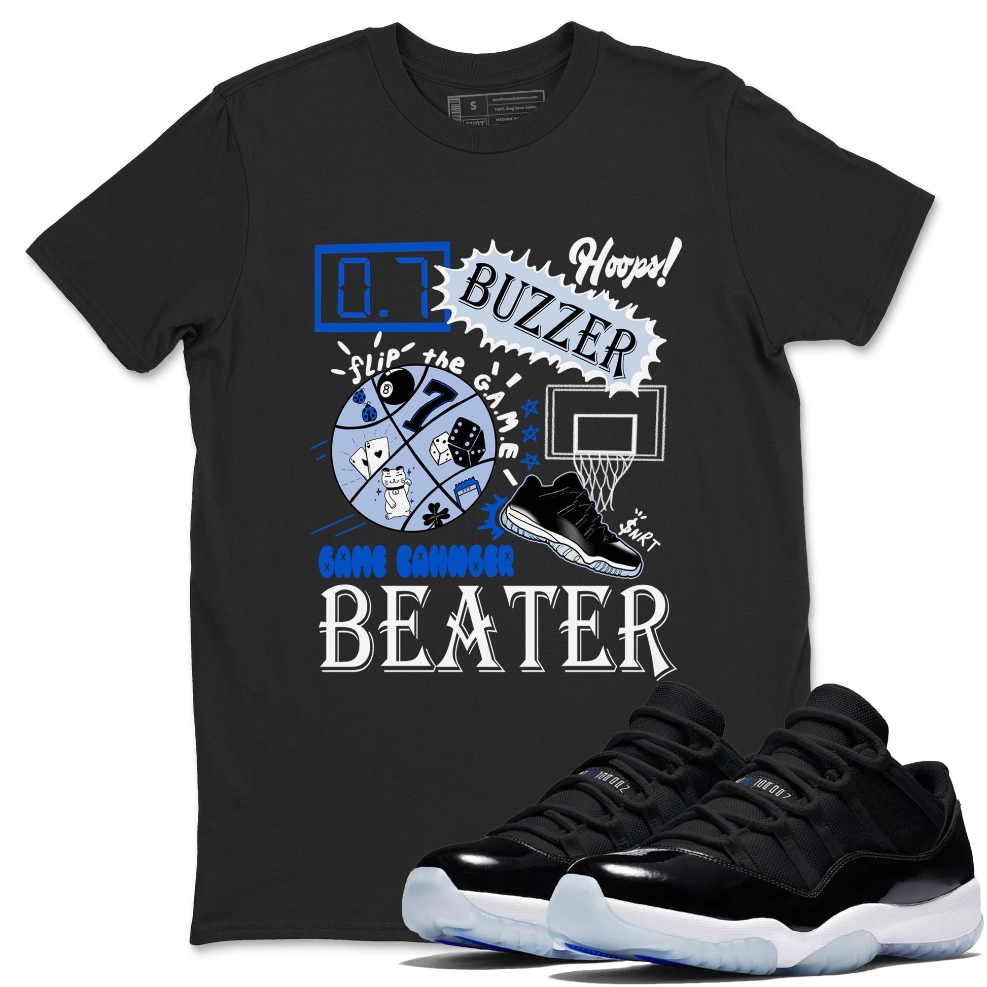 AJ11 Black and Varsity Royal shirt to match jordans Game Changer sneaker tees Air Jordan 11 Black and Varsity Royal SNRT Sneaker Release Tees unisex cotton Black 1 crew neck shirt