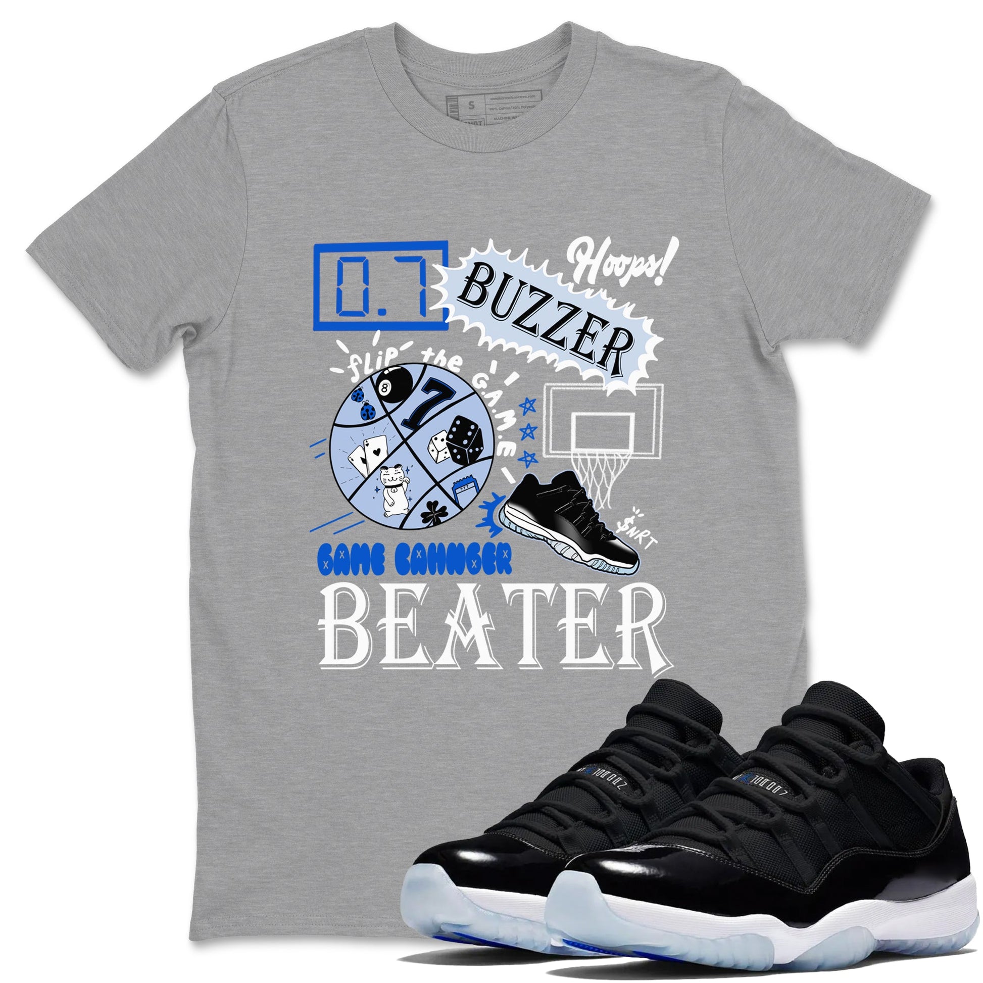 AJ11 Black and Varsity Royal shirt to match jordans Game Changer sneaker tees Air Jordan 11 Black and Varsity Royal SNRT Sneaker Release Tees unisex cotton Heather Grey 1 crew neck shirt