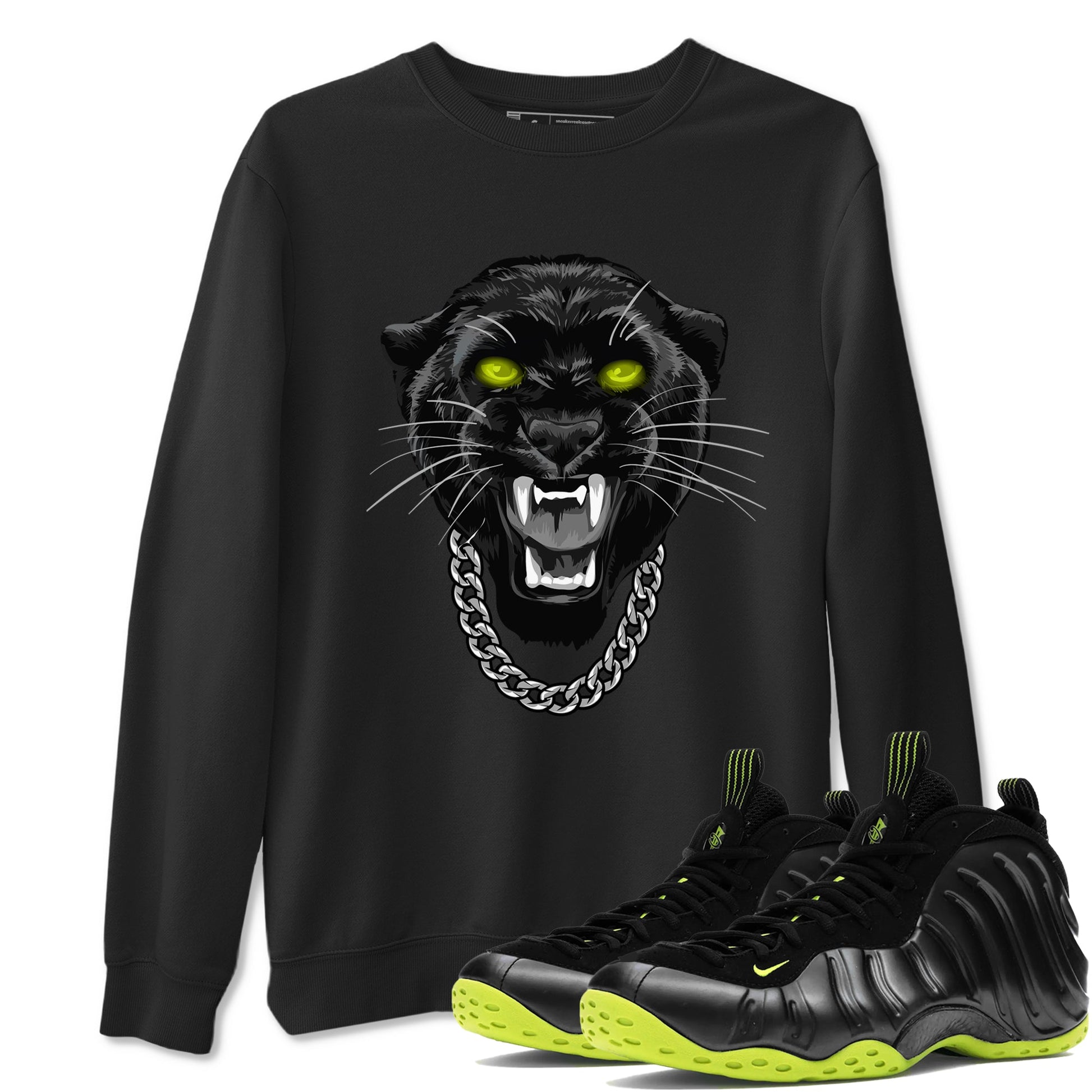 Foams One Black Volt shirts to match jordans Gangster Black Cat sneaker match tees Air Foamposite One Black and Volt match shoes to clothes SNRT Sneaker Tees unisex cotton Black 1 shirts