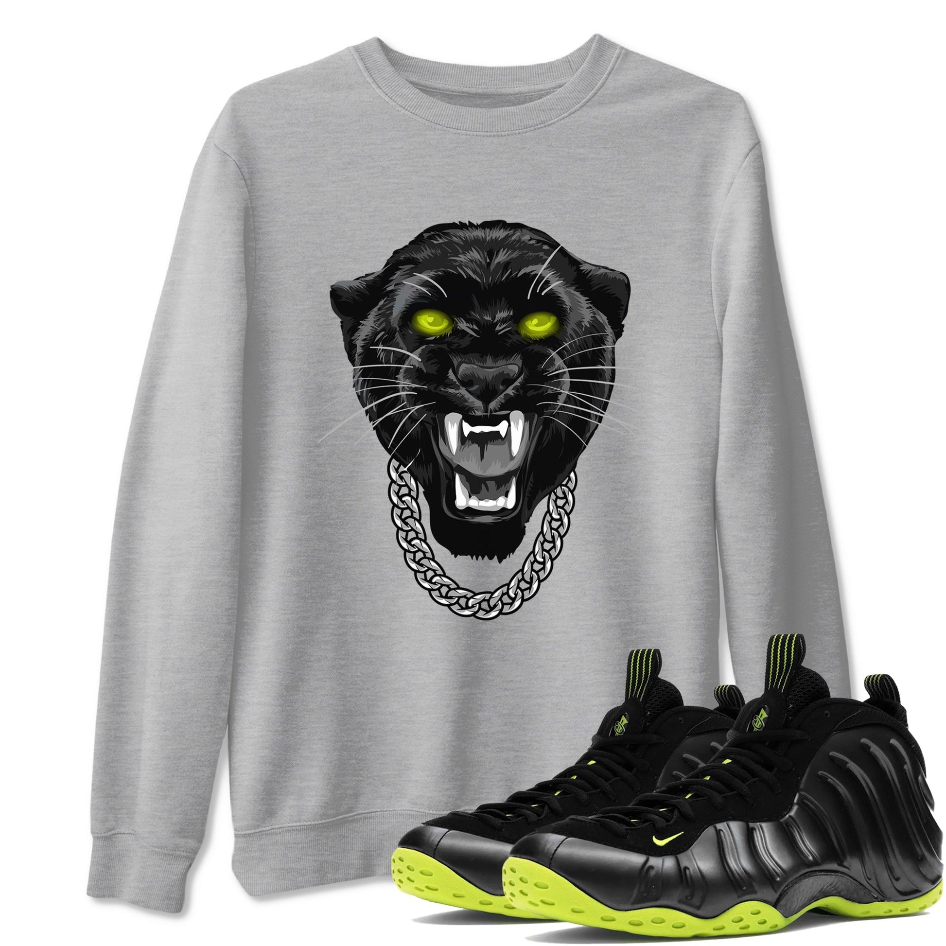 Foams One Black Volt shirts to match jordans Gangster Black Cat sneaker match tees Air Foamposite One Black and Volt match shoes to clothes SNRT Sneaker Tees unisex cotton Heather Grey 1 shirts