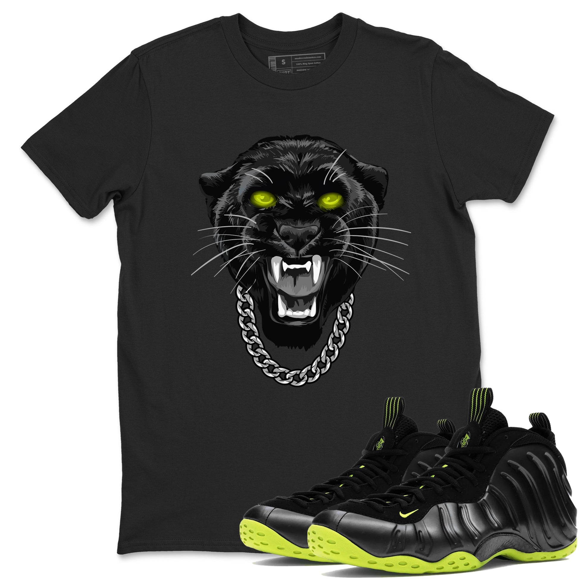 Foams One Black Volt shirts to match jordans Gangster Black Cat sneaker match tees Air Foamposite One Black and Volt match shoes to clothes SNRT Sneaker Tees unisex cotton Black 1 shirts