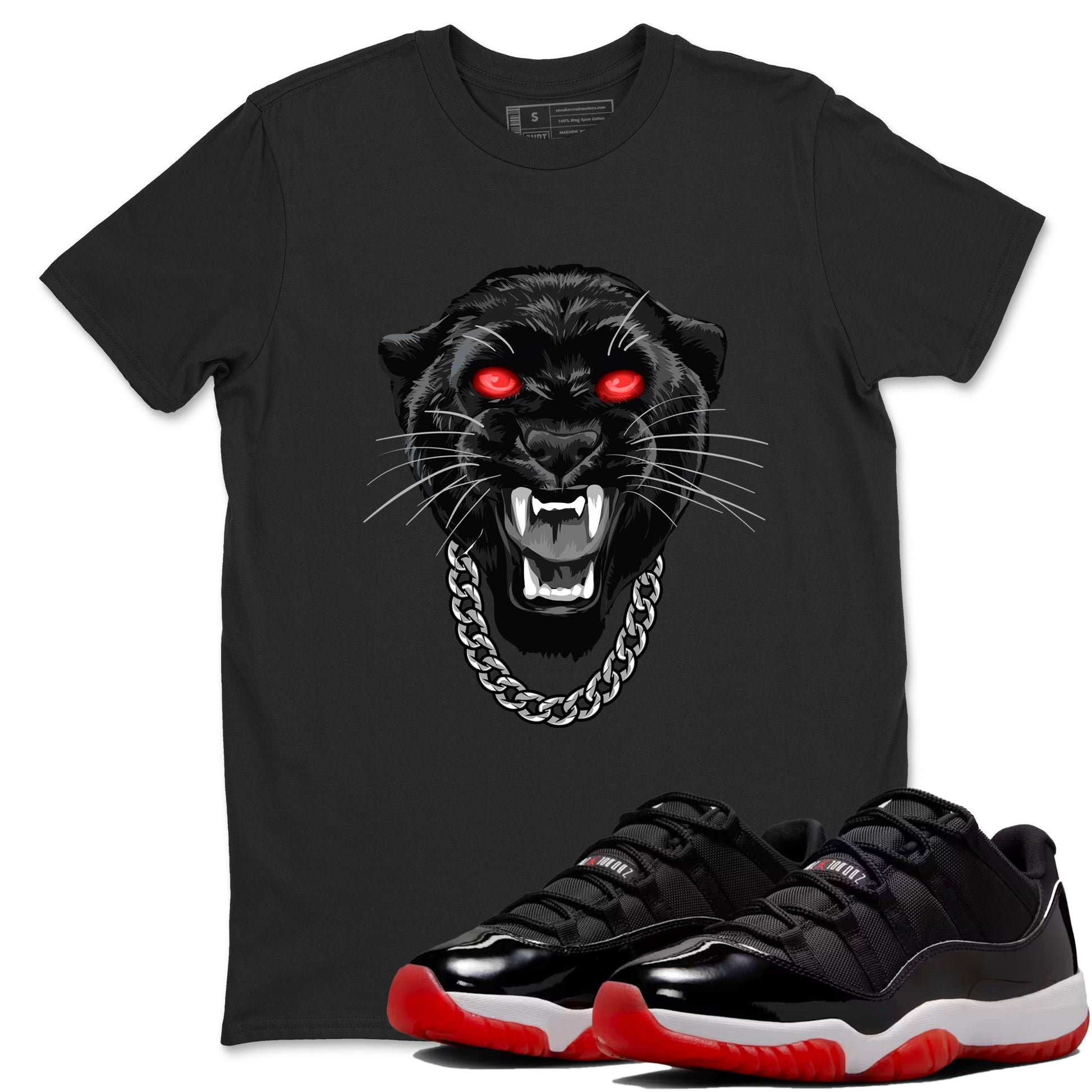 Air Jordan 11 Low Bred sneaker match tee Gangster Black Cat sneaker match tees Air Jordan 11 Bred best t-shirts to match jordans SNRT Sneaker Tees unisex cotton Black 1 shirts