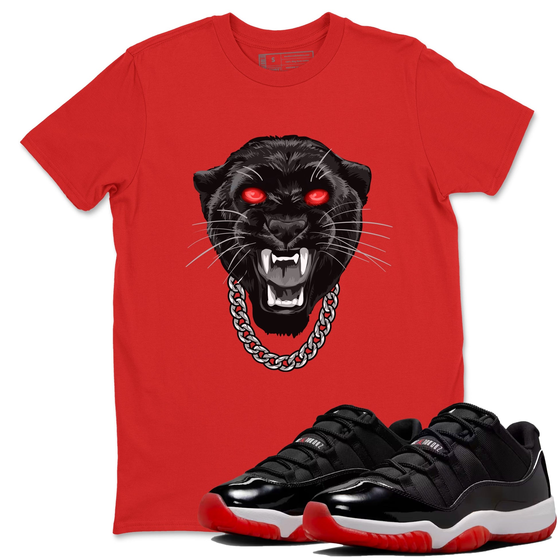 Air Jordan 11 Low Bred sneaker match tee Gangster Black Cat sneaker match tees Air Jordan 11 Bred best t-shirts to match jordans SNRT Sneaker Tees unisex cotton Red 1 shirts
