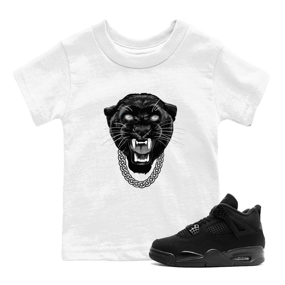 4s Black Cat Sneaker match tees – Sneaker Tees To Match Air Jordan 4 Black Cat Shoes – Gangster Black Cat Kids T-Shirt White 1