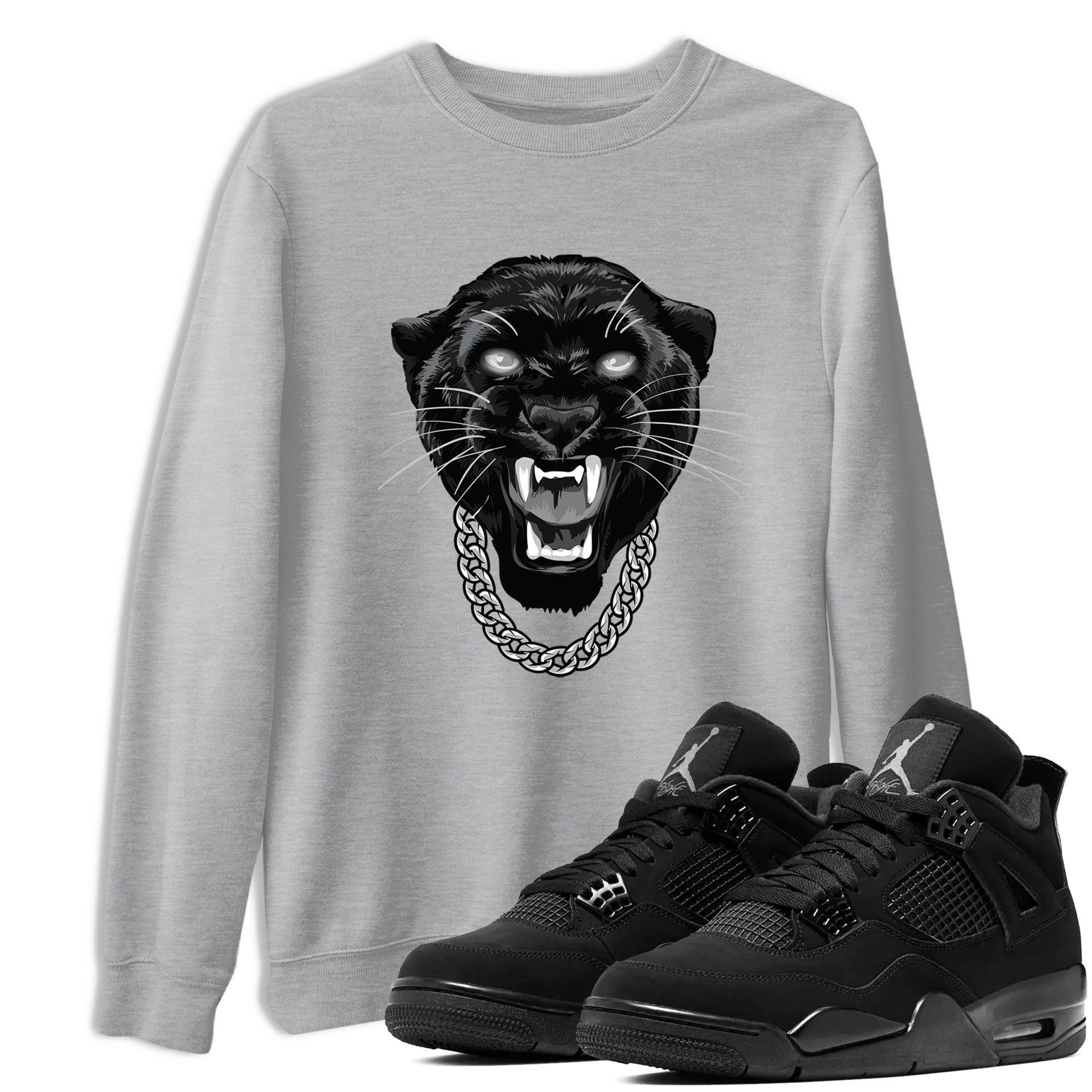 4s Black Cat Sneaker match tees – Sneaker Tees To Match Air Jordan 4 Black Cat Shoes – Gangster Black Cat Tee Heather Grey 1