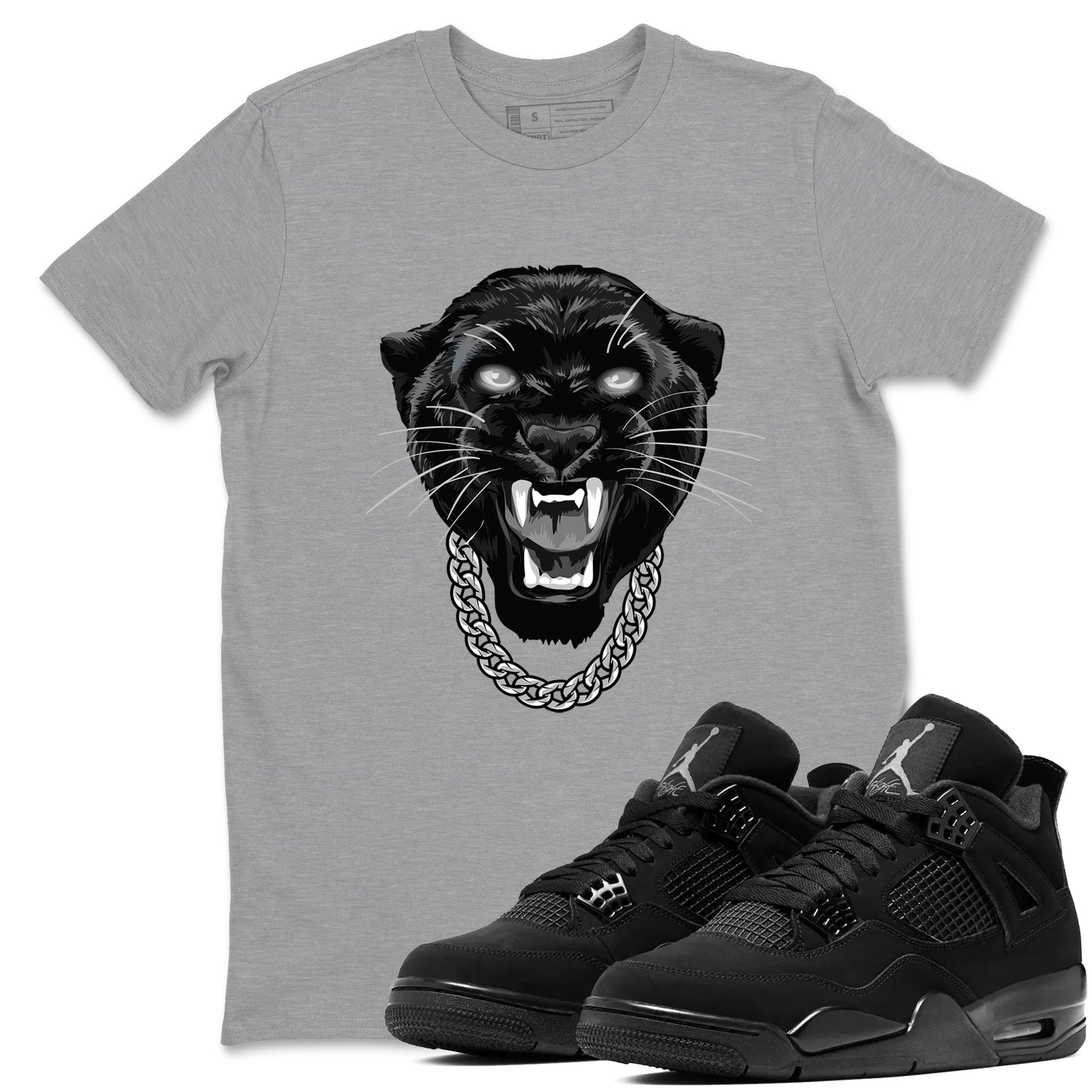 4s Black Cat Sneaker match tees – Sneaker Tees To Match Air Jordan 4 Black Cat Shoes – Gangster Black Cat Tee Heather Grey 1