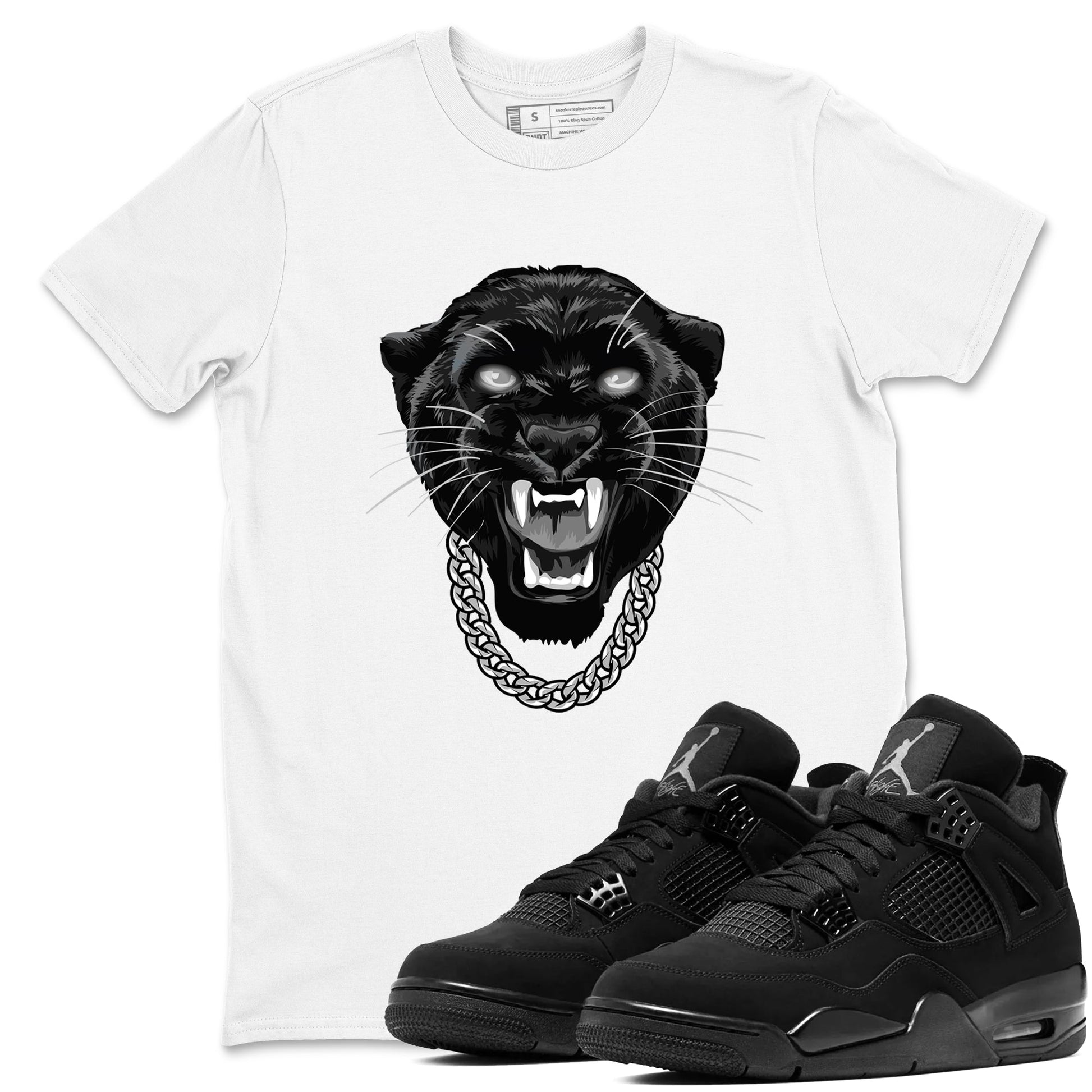 4s Black Cat Sneaker match tees – Sneaker Tees To Match Air Jordan 4 Black Cat Shoes – Gangster Black Cat Tee White 1