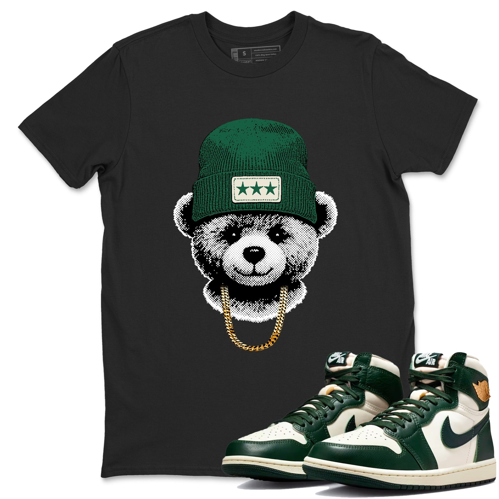 Sneaker Threads – Sneaker Tees To Match Air Jordan 1 Pro Green – Gangster Teddy Graphic Tee Black 1. Perfect for Jordan releases 2025 colorways.