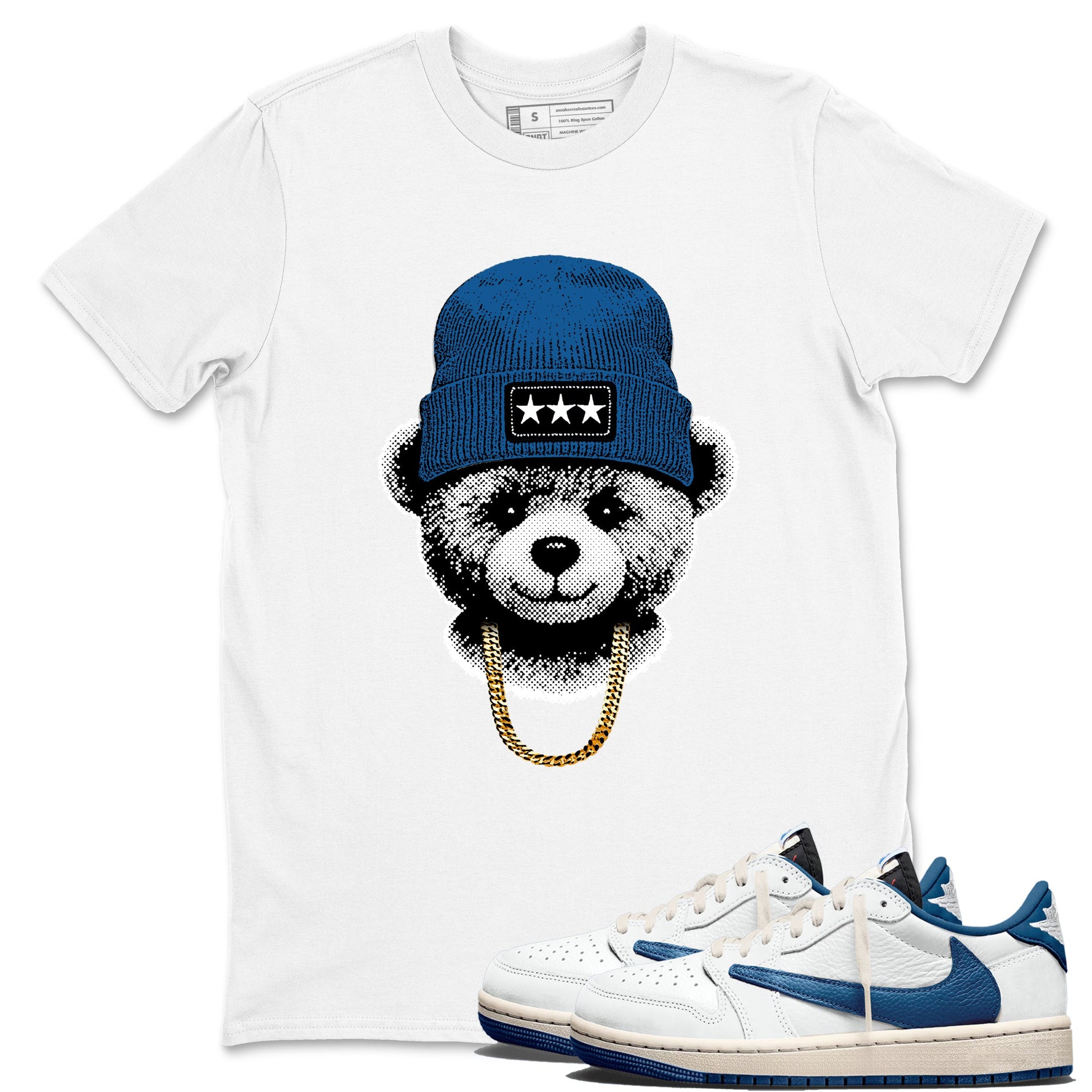Sneaker tee, Streetwear Brand – Shirts To Match Air Jordan 1 Travis Scott x Fragment Sneakers – Gangster Teddy Graphic Tee White 1