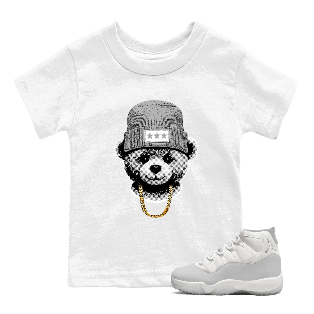 Sneaker tee, Streetwear Brand – Shirts To Match Air Jordan 11 Grand Finale Sneakers – Gangster Teddy Kids, Baby Graphic T-Shirt White 1