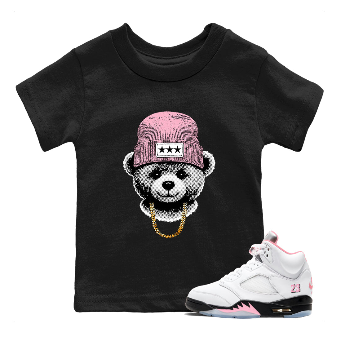 Sneaker tee, Streetwear Brand – Shirts To Match Air Jordan 5 35th Anniversary Sneakers – Gangster Teddy Kids, Baby Graphic T-Shirt Black 1