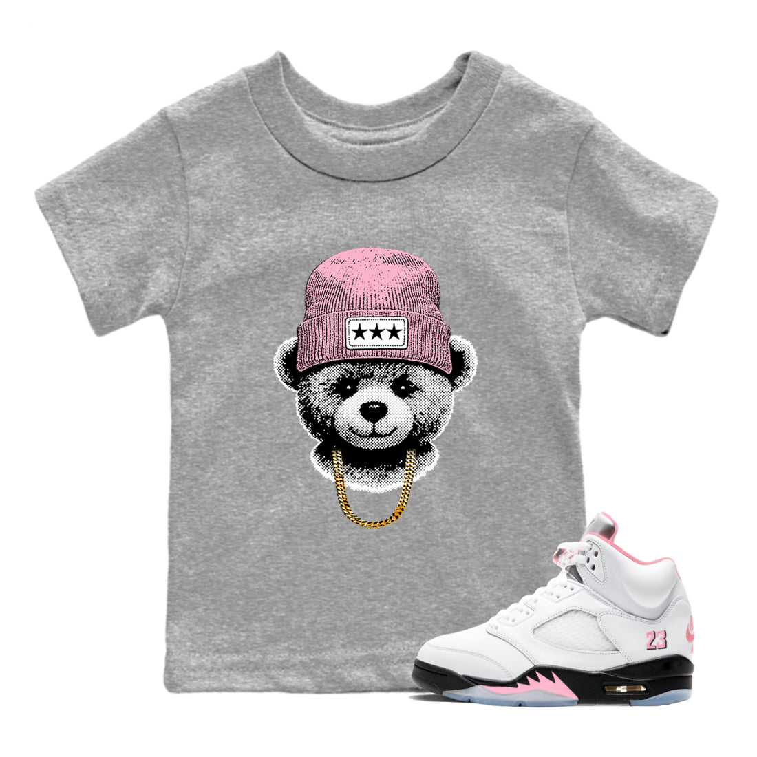 Sneaker tee, Streetwear Brand – Shirts To Match Air Jordan 5 35th Anniversary Sneakers – Gangster Teddy Kids, Baby Graphic T-Shirt Heather Grey 1