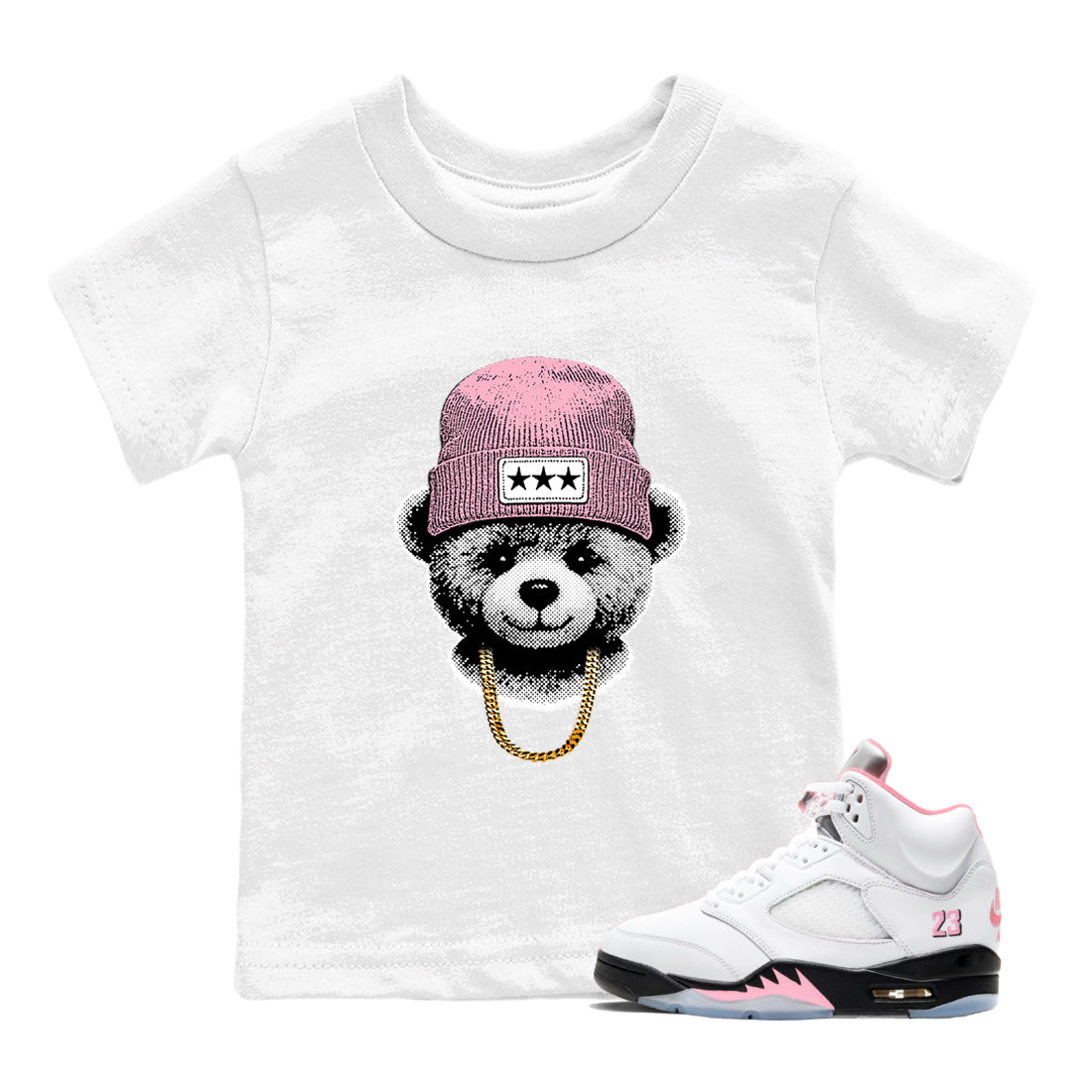 Sneaker tee, Streetwear Brand – Shirts To Match Air Jordan 5 35th Anniversary Sneakers – Gangster Teddy Kids, Baby Graphic T-Shirt White 1