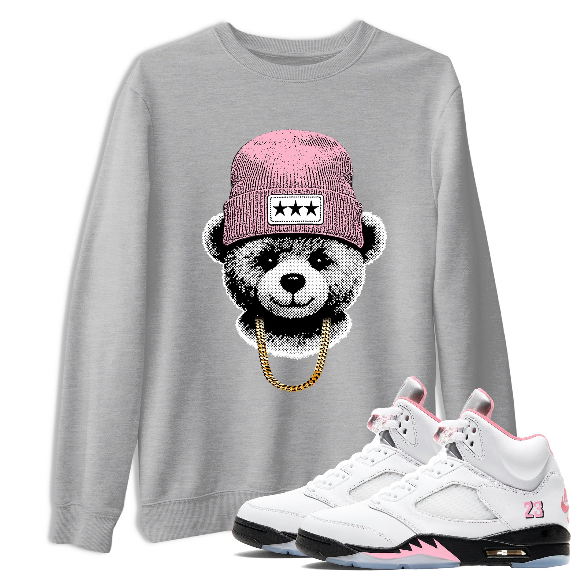 Sneaker tee, Streetwear Brand – Shirts To Match Air Jordan 5 35th Anniversary Sneakers – Gangster Teddy Graphic Tee Heather Grey 1