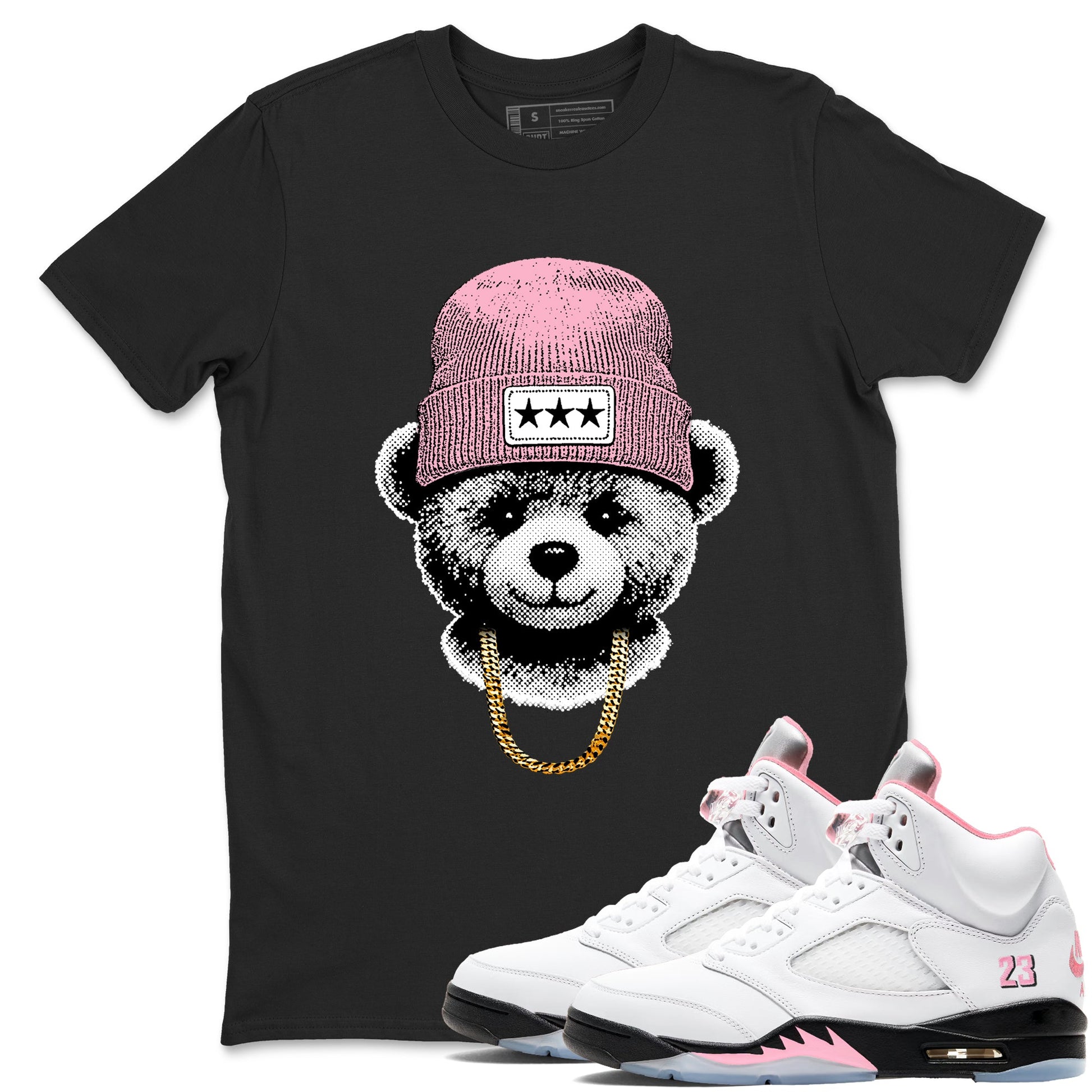 Sneaker tee, Streetwear Brand – Shirts To Match Air Jordan 5 35th Anniversary Sneakers – Gangster Teddy Graphic Tee Black 1