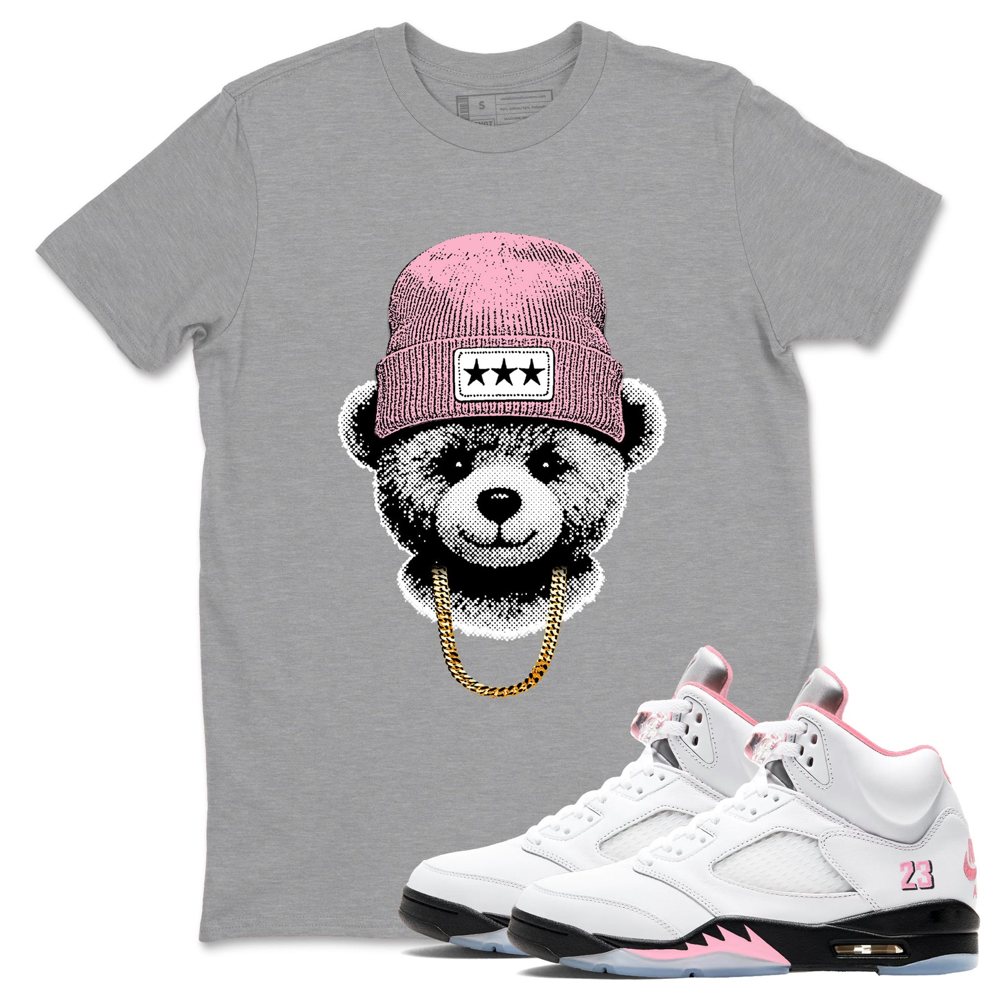 Sneaker tee, Streetwear Brand – Shirts To Match Air Jordan 5 35th Anniversary Sneakers – Gangster Teddy Graphic Tee Heather Grey 1