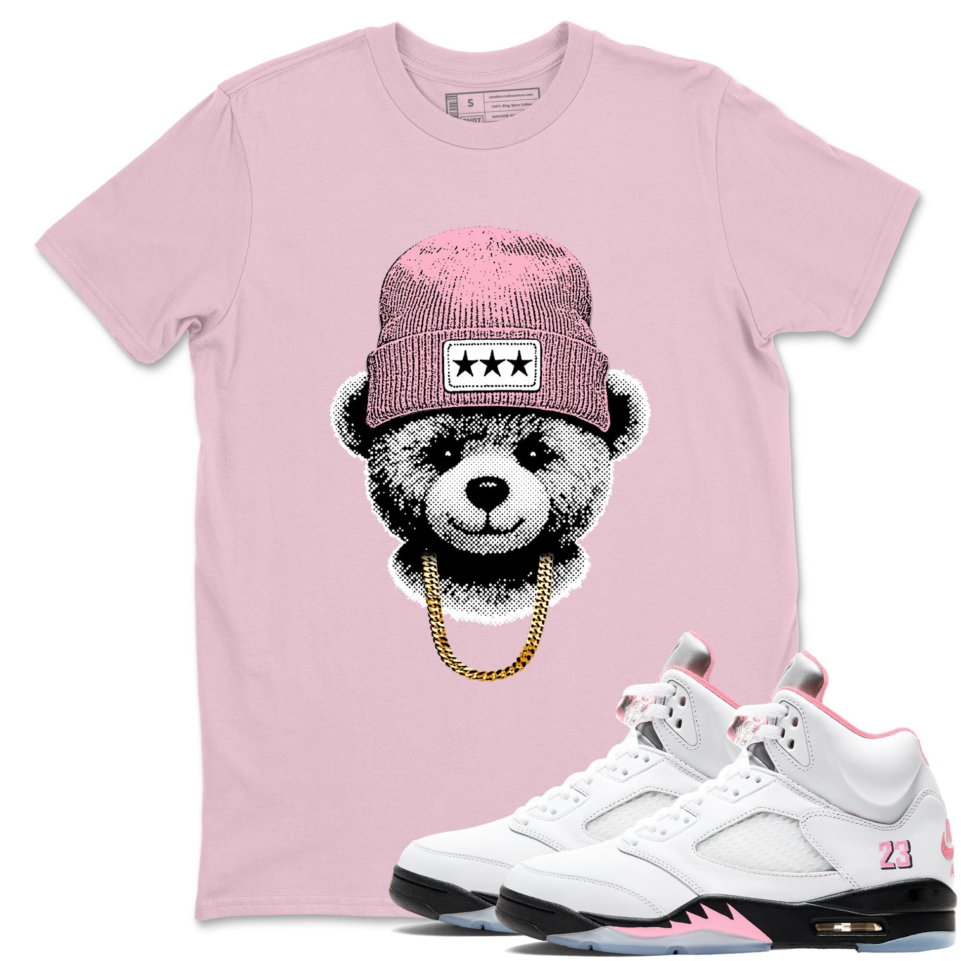 Sneaker tee, Streetwear Brand – Shirts To Match Air Jordan 5 35th Anniversary Sneakers – Gangster Teddy Graphic Tee Pink 1